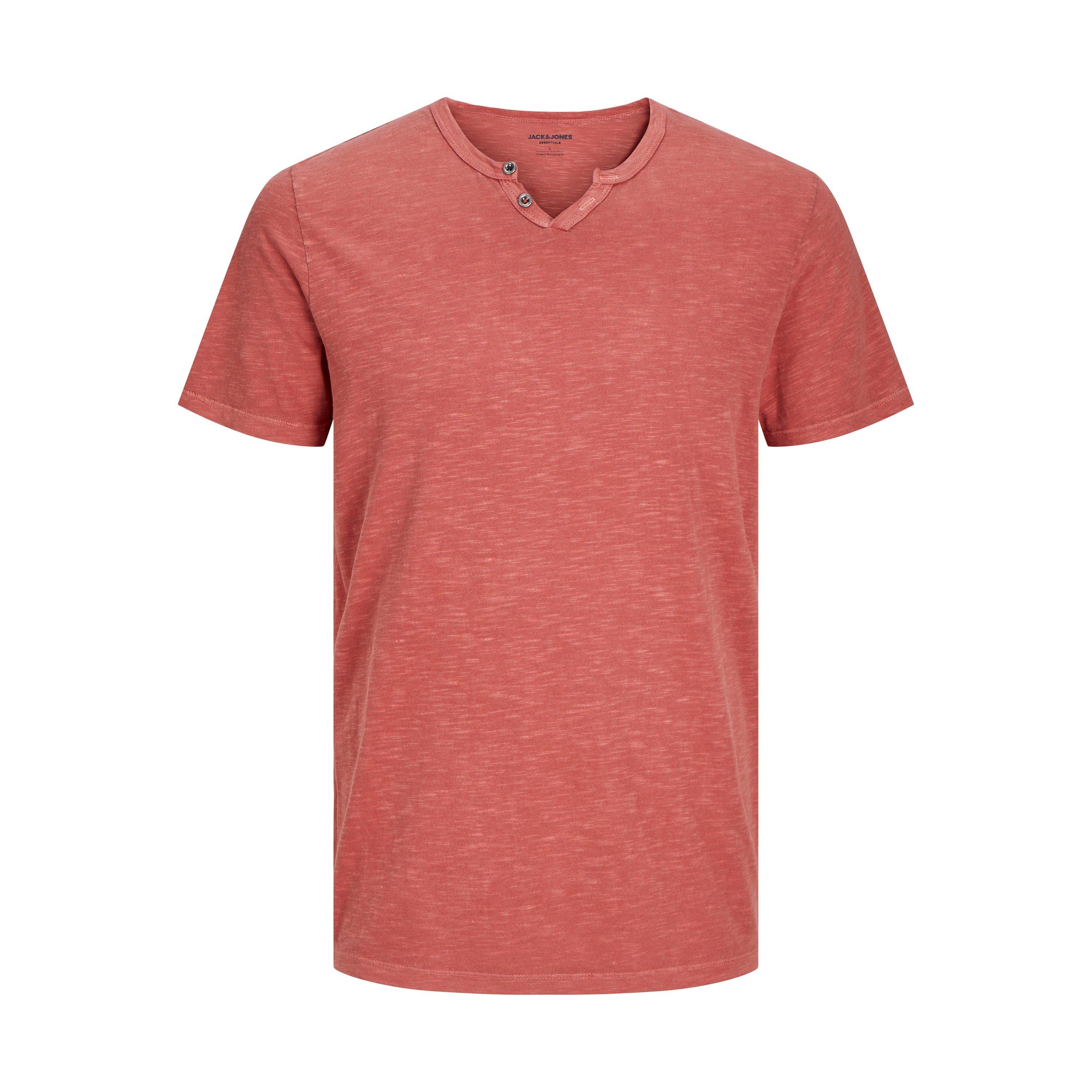 Jack And Jones Men's Regular Fit Split Neck T-Shirt - Red Ochre - XS