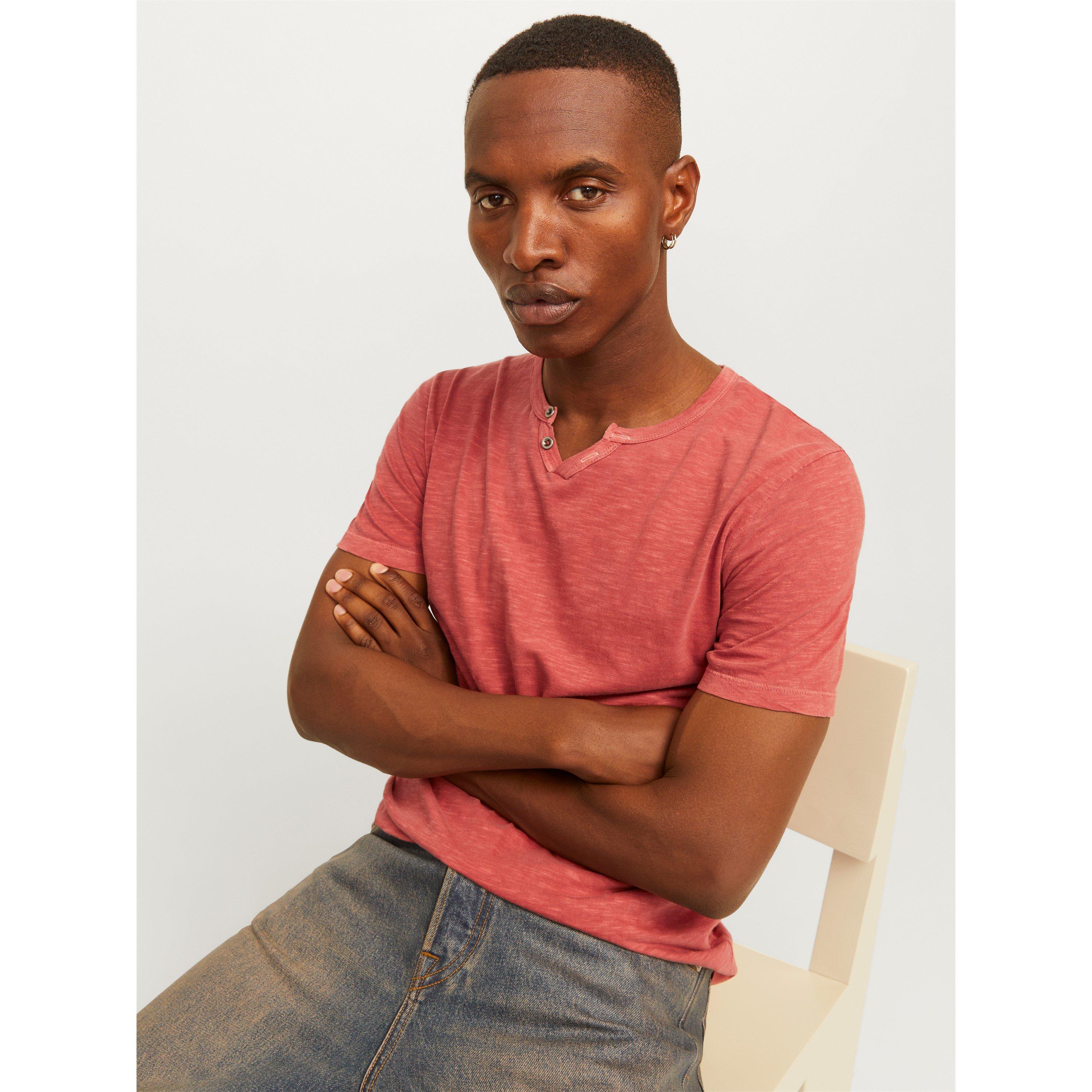 Red Ochre - Jack and Jones - Men's Regular Fit Split Neck T-Shirt - 5