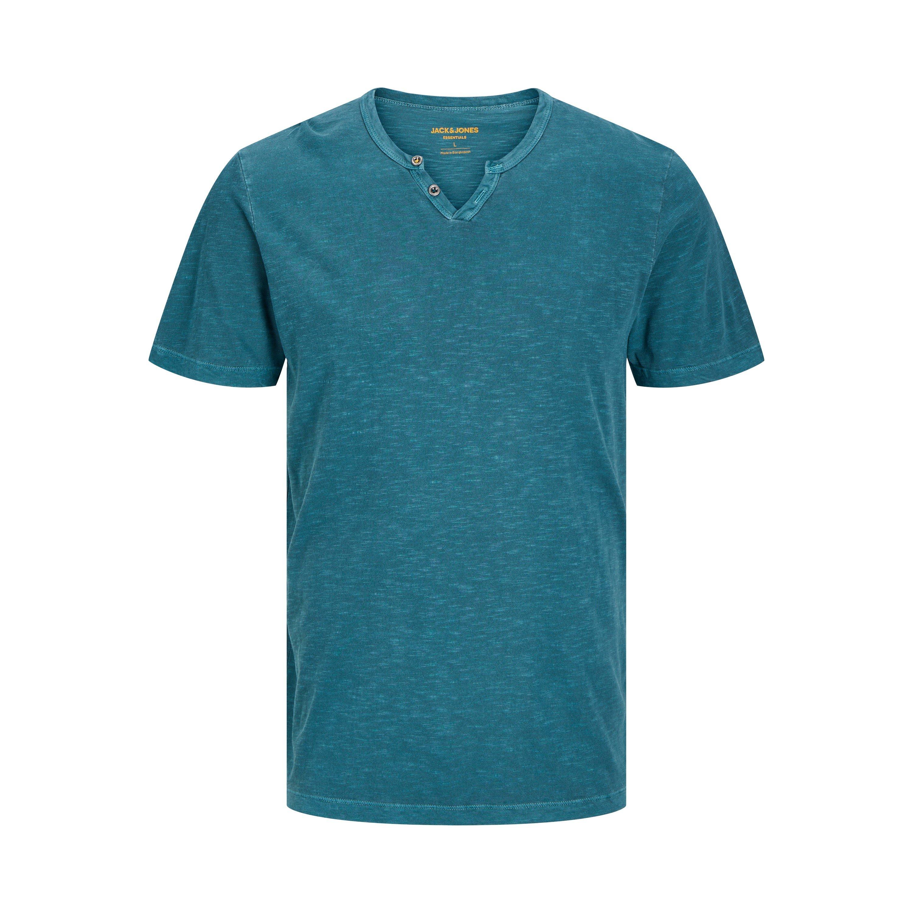 Azul Petróleo Escuro - Jack and Jones - Men's Regular Fit Split Neck T-Shirt - 1