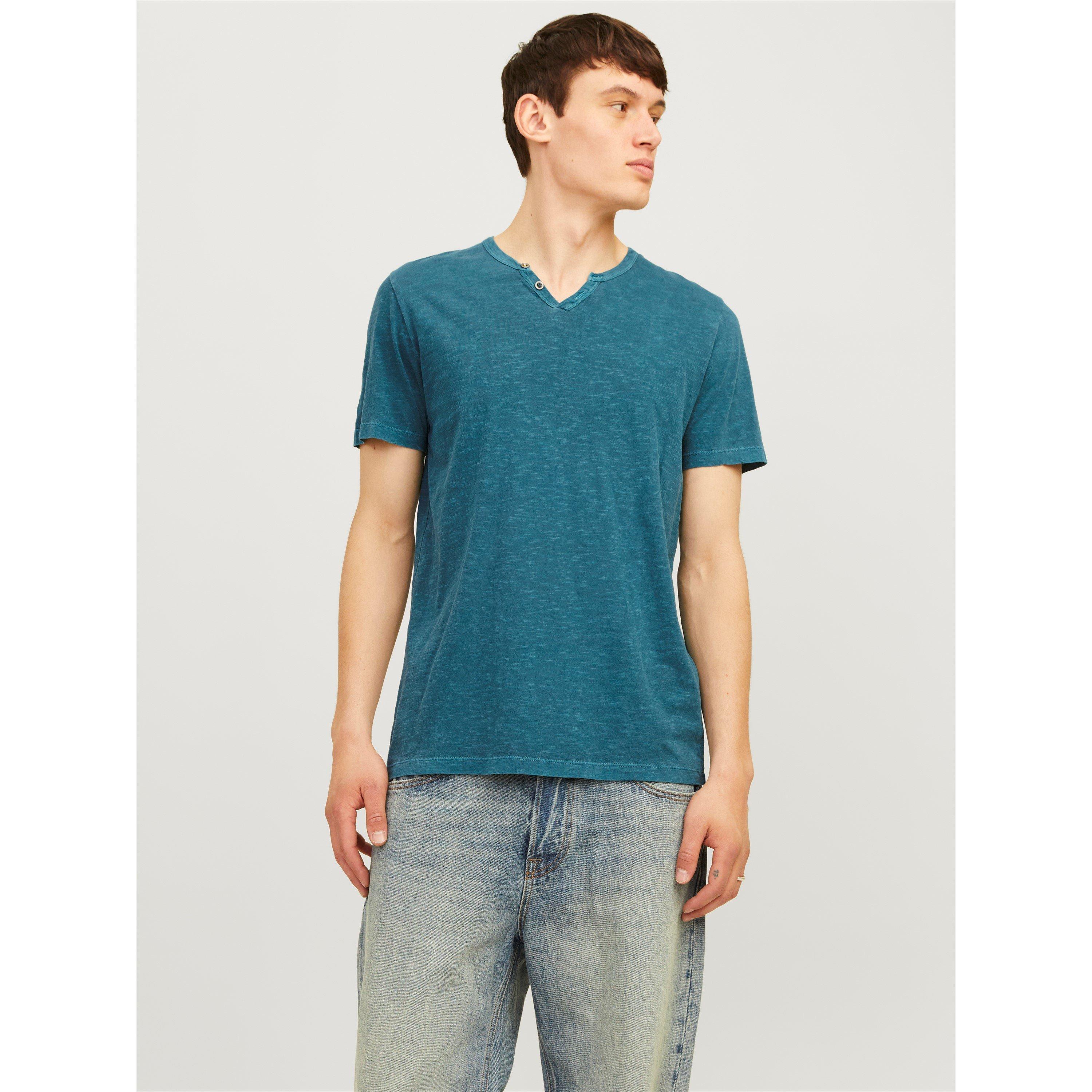 Teal Profundo - Jack and Jones - Regular Fit Split Neck T-Shirt - 2
