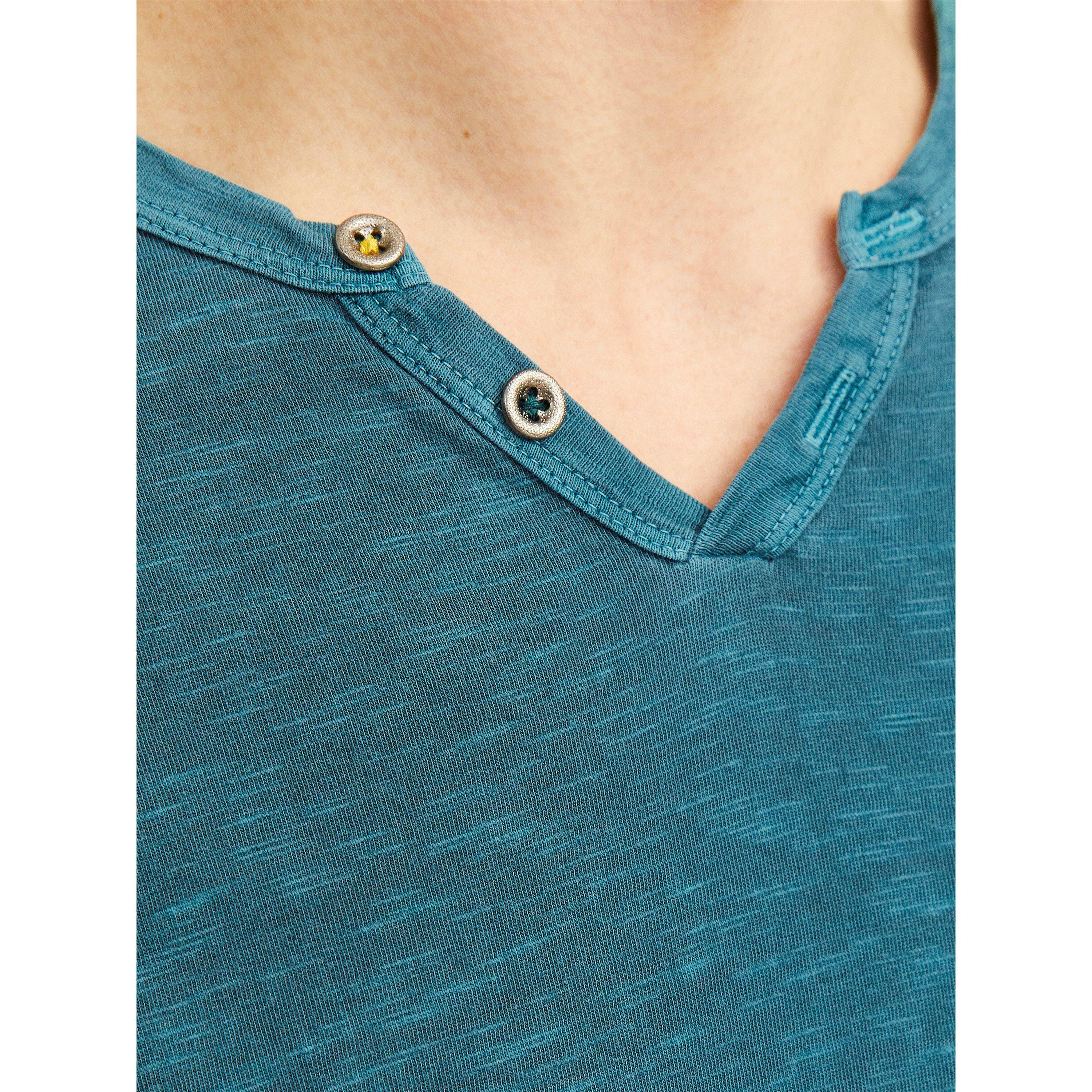 Teal Profundo - Jack and Jones - Regular Fit Split Neck T-Shirt - 3