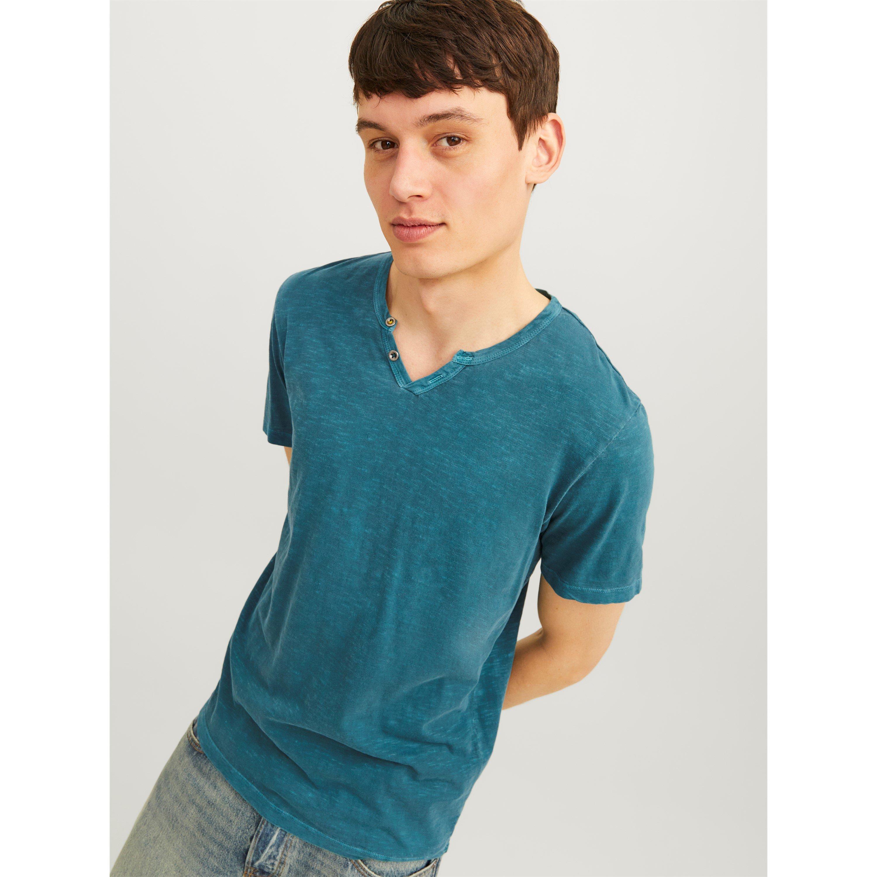 Teal Profundo - Jack and Jones - Regular Fit Split Neck T-Shirt - 4