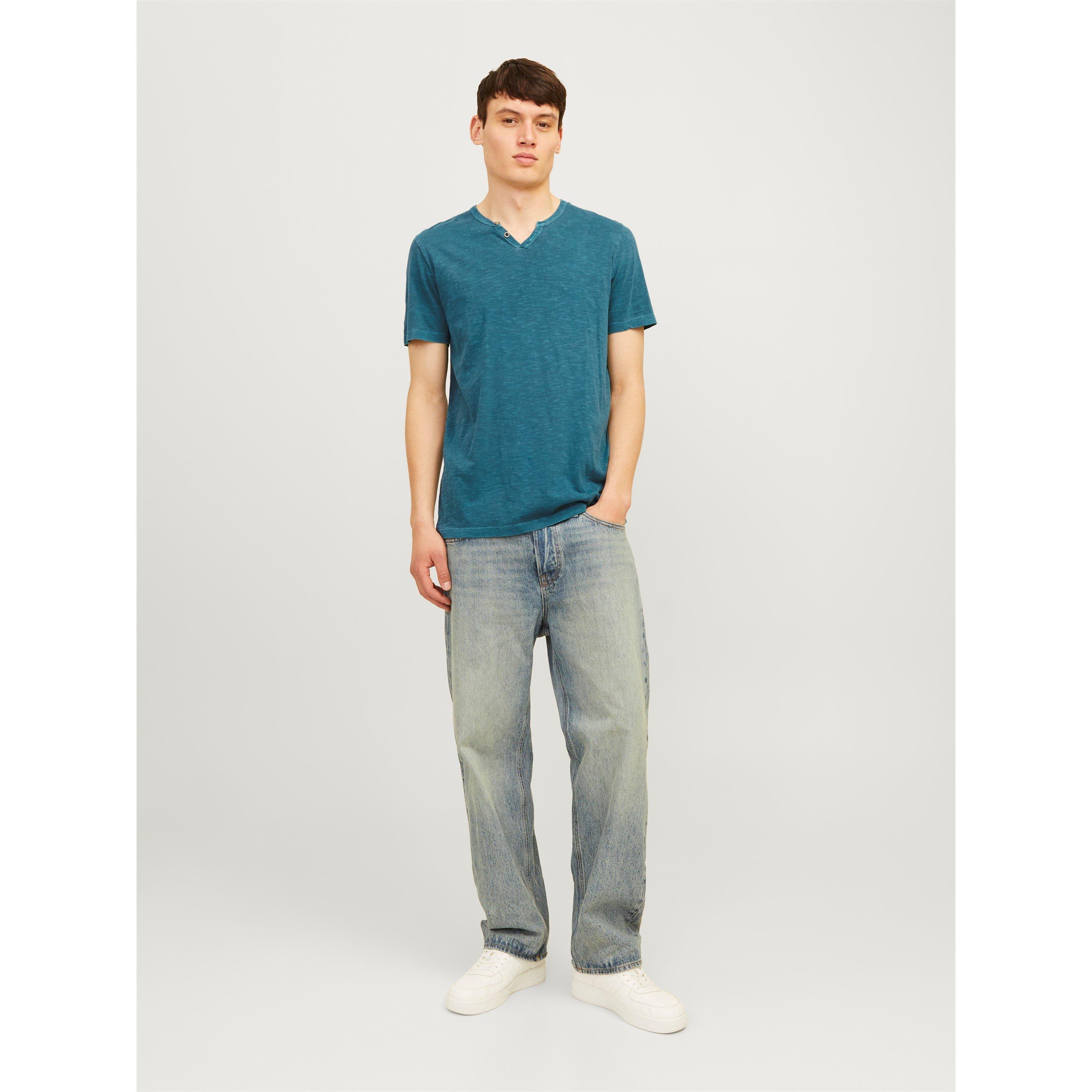Teal Profundo - Jack and Jones - Regular Fit Split Neck T-Shirt - 5