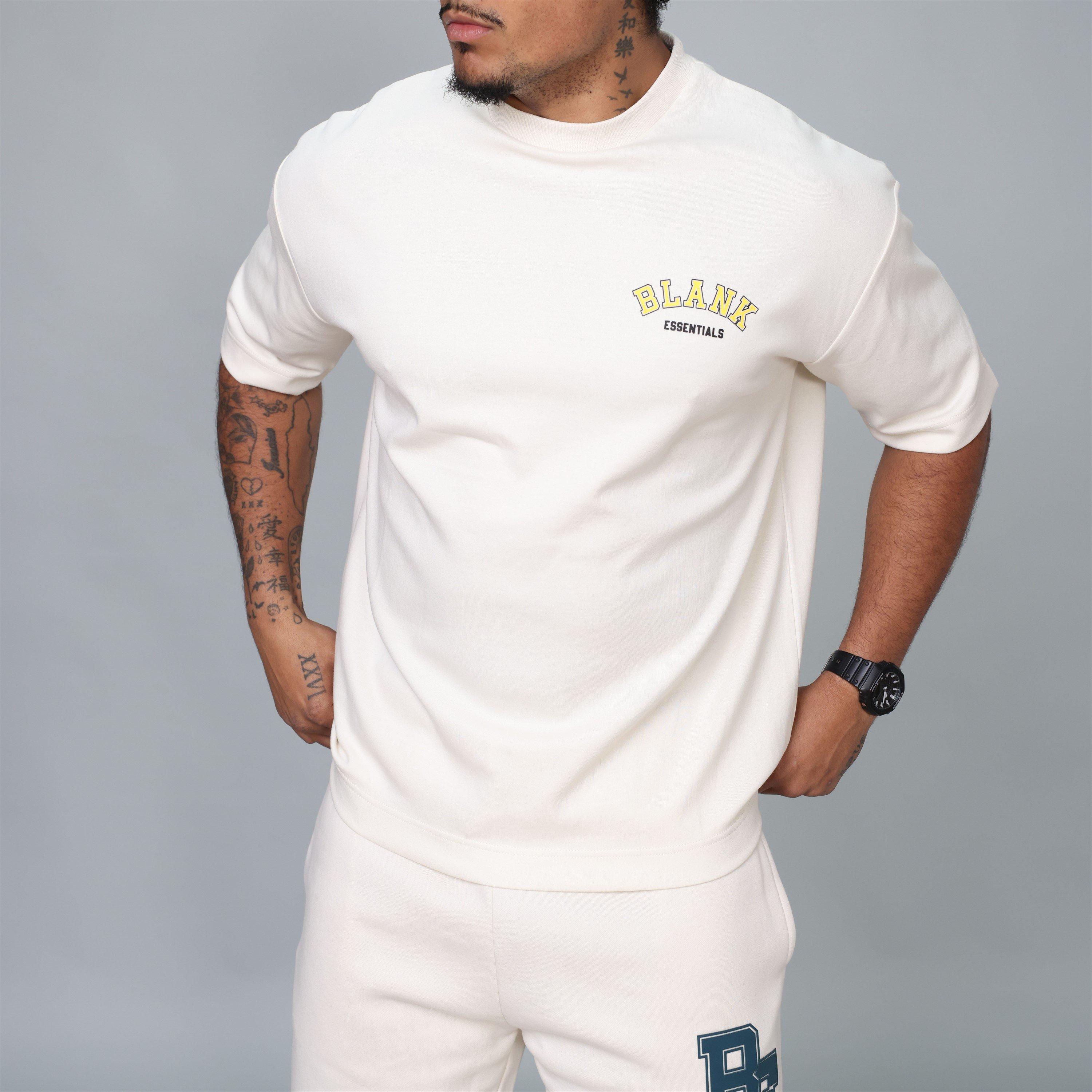 Bone - Blank Essentials - Men's College Oversized T-Shirt - 3