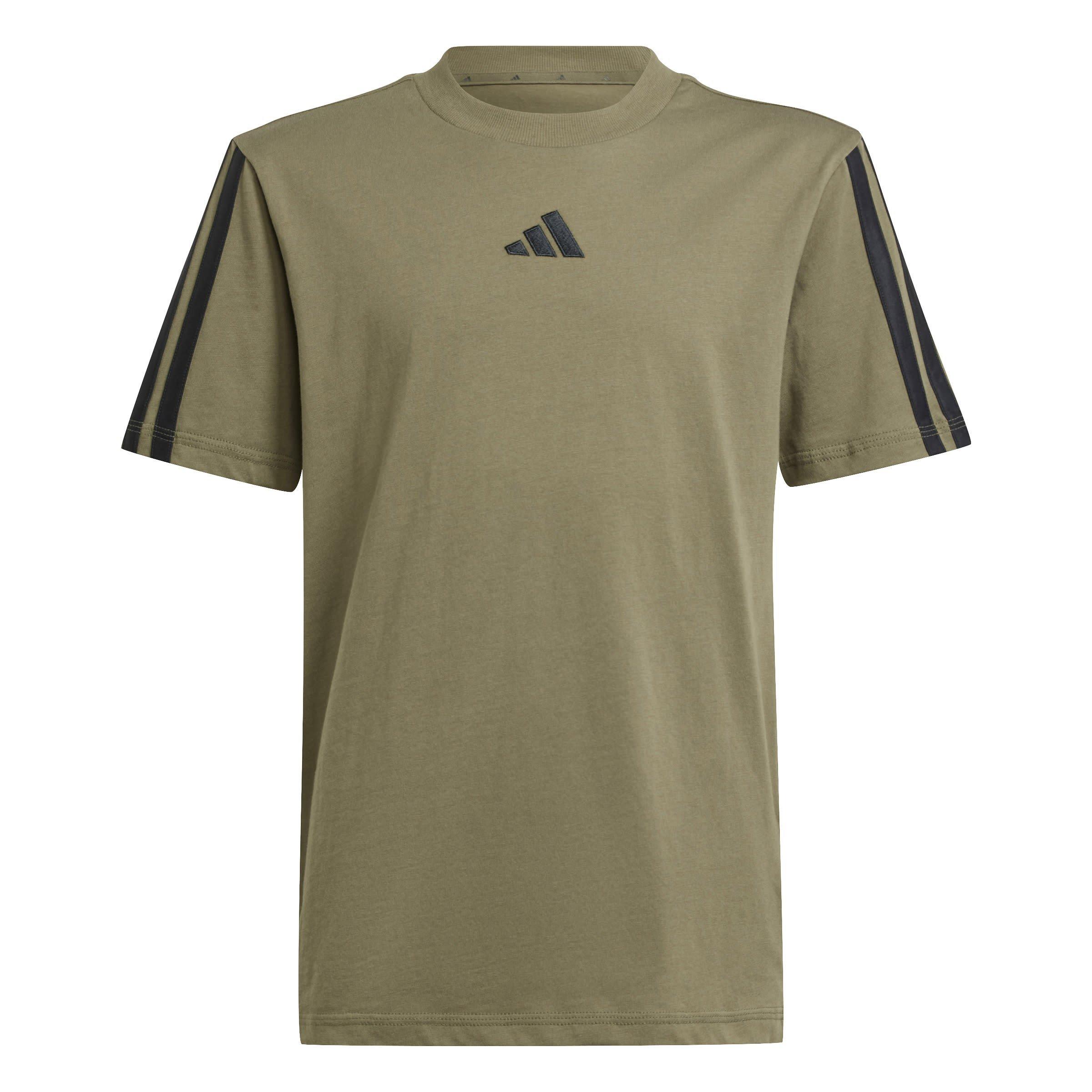 Adidas  Kids 3 Stripe Essentials T-Shirt Junior - Olive Strata - 11-12 Years