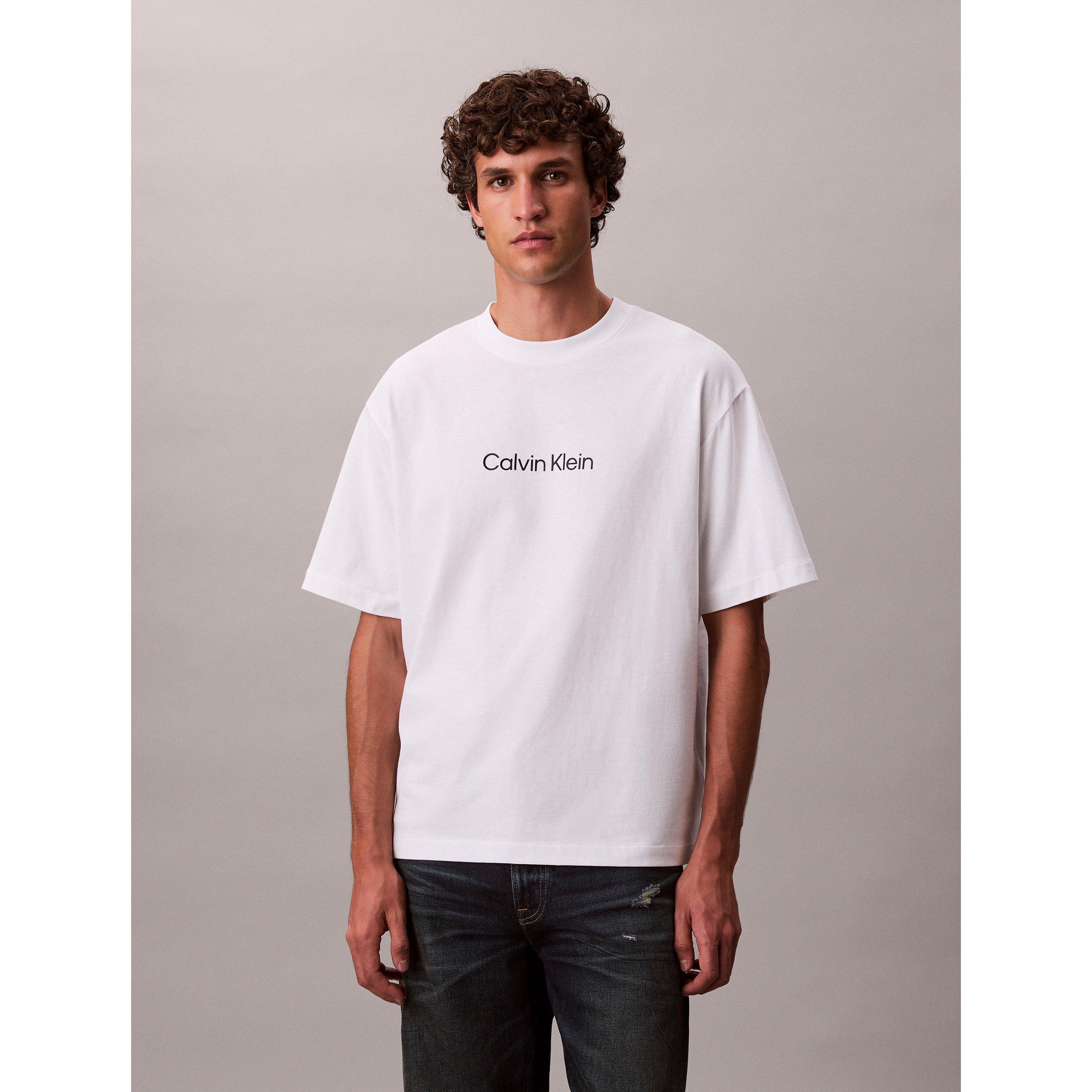 White - Calvin Klein - Men's SSLogo Crew T-Shirt - 2