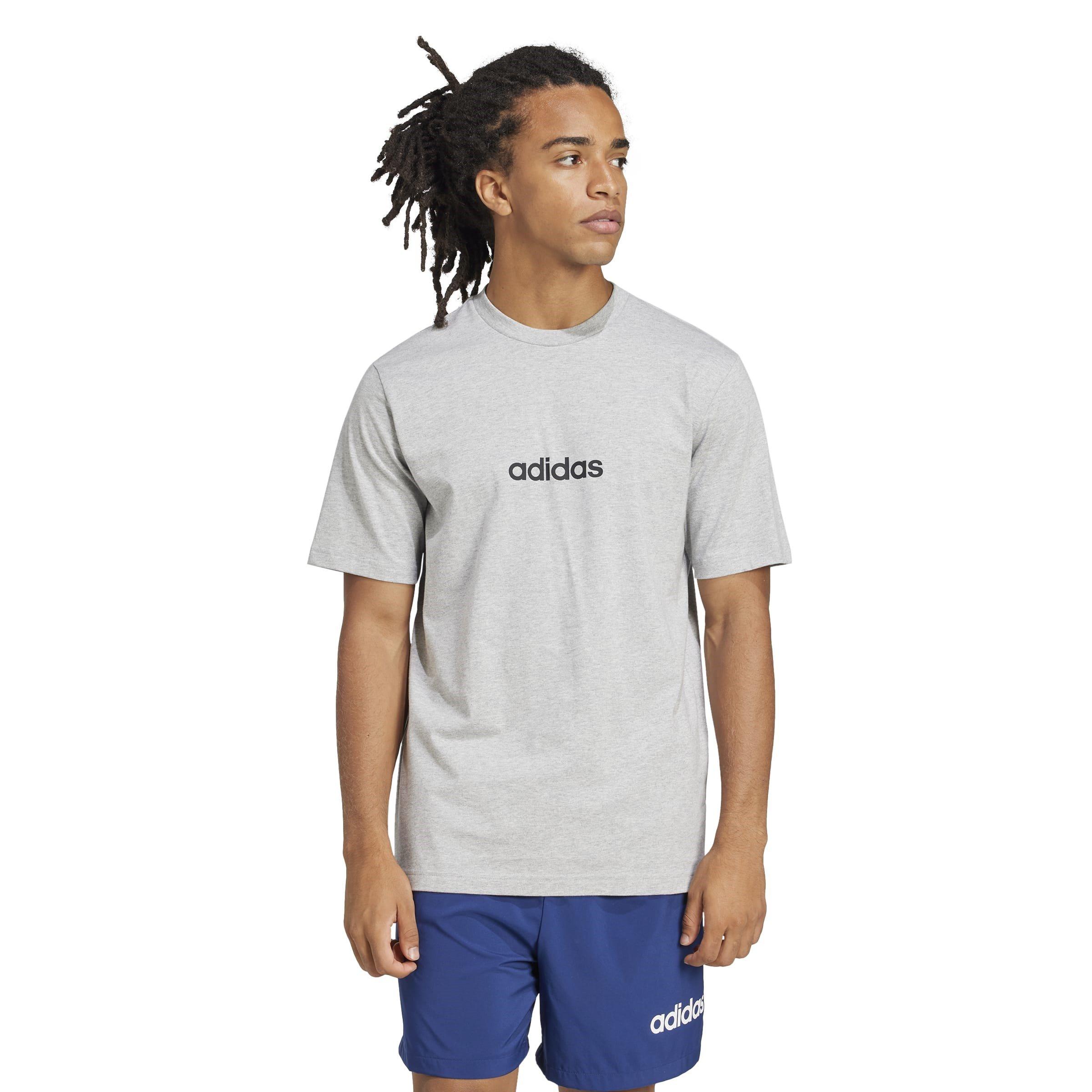 M.Grey/Black - adidas - adidas Essentials Linear Single Jersey Mens T-Shirt - 2