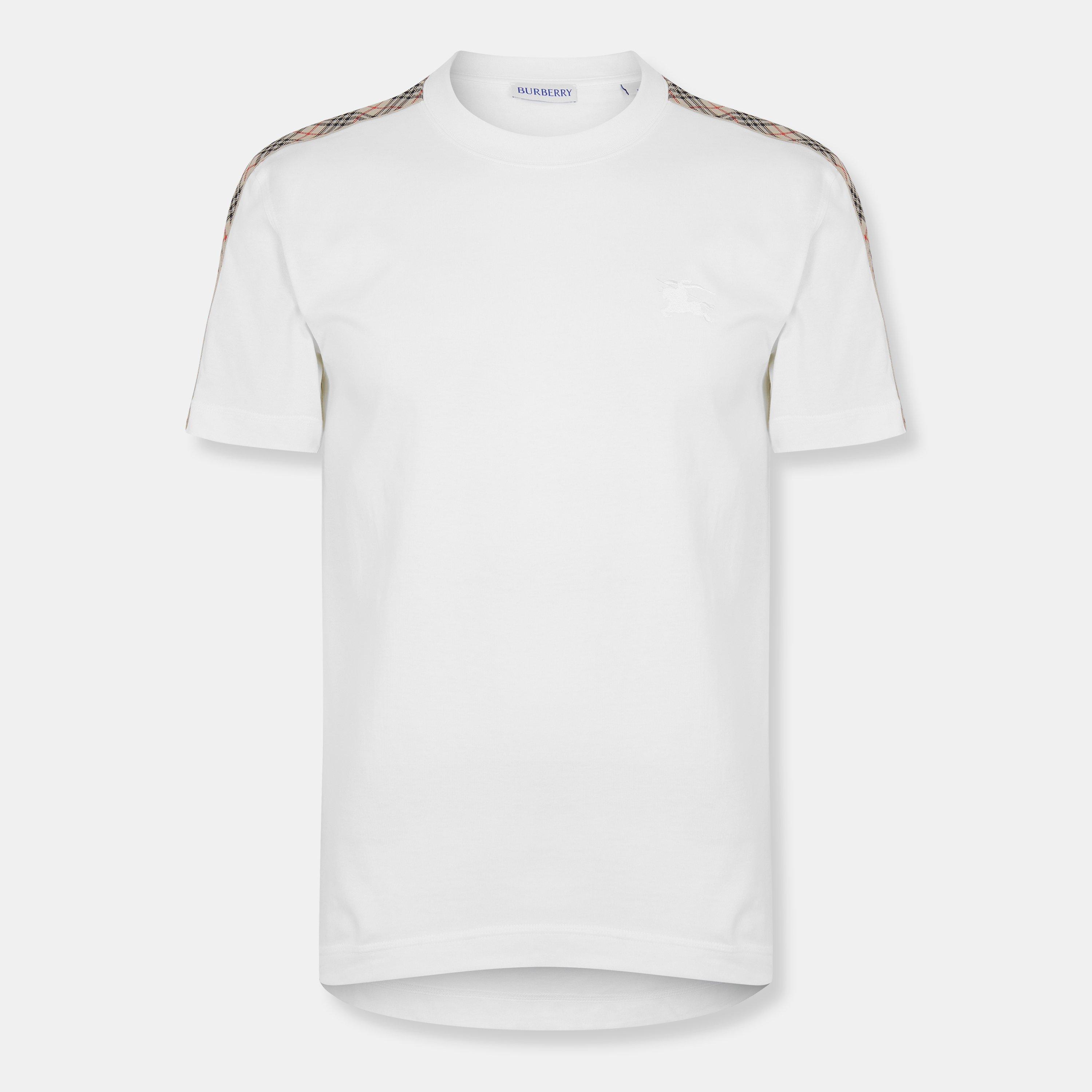Burberry Mens Check Trim Cotton T-Shirt - White - M