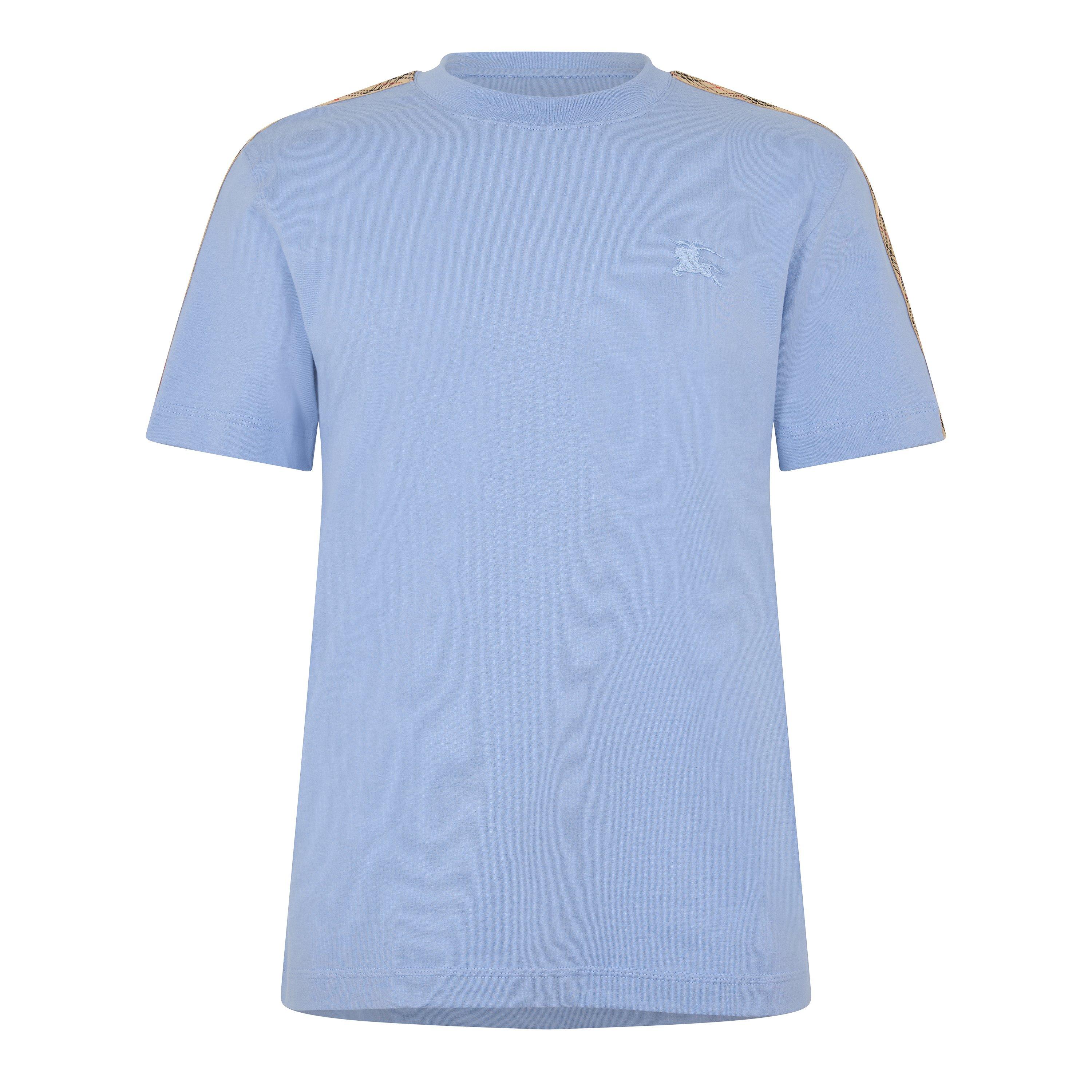 Burberry Mens Check Trim Cotton T-Shirt - Cornflower Blue - XL