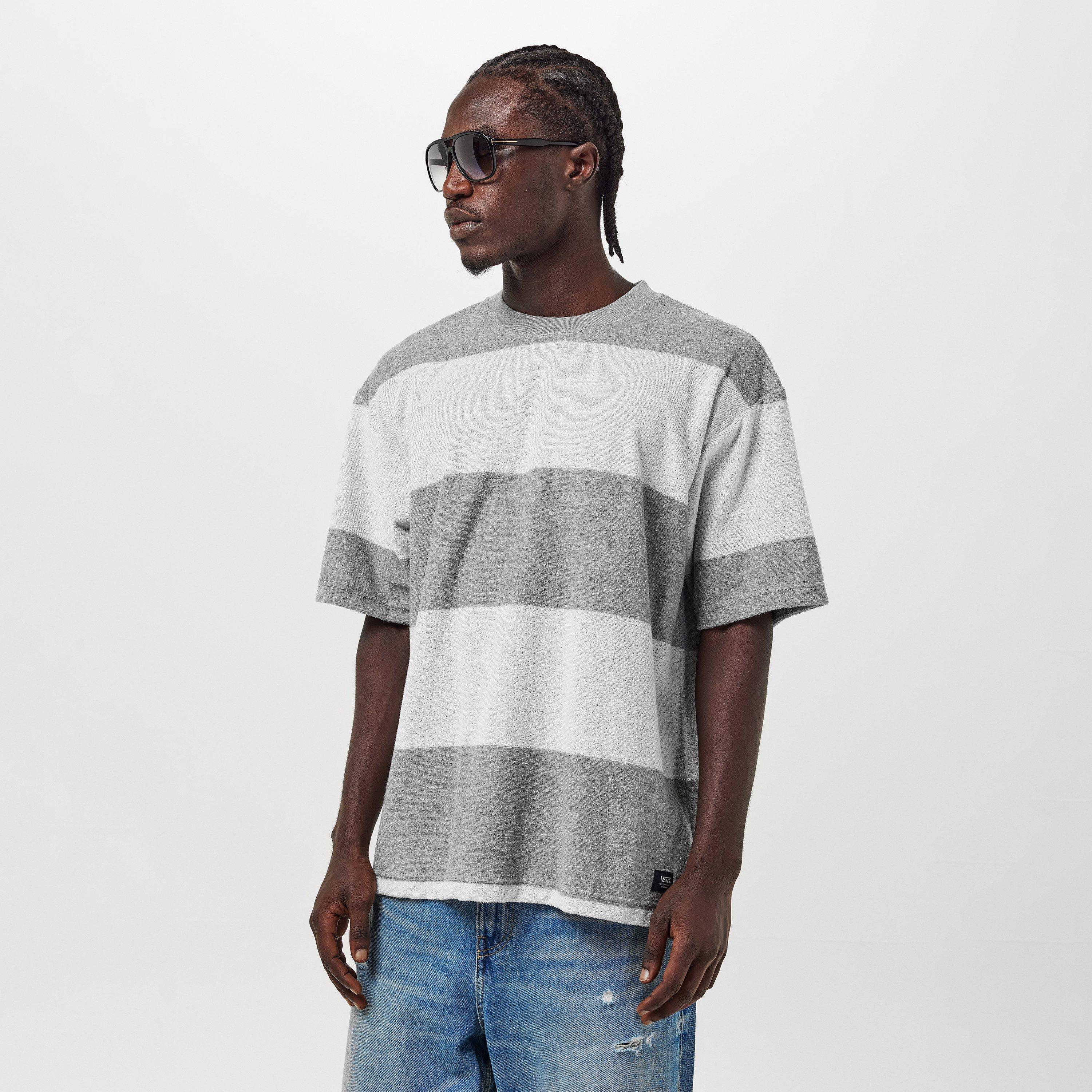 Cement Heather - Vans - Adults Bergman Stripe Short-Sleeve Parisian Night T-Shirt - 3