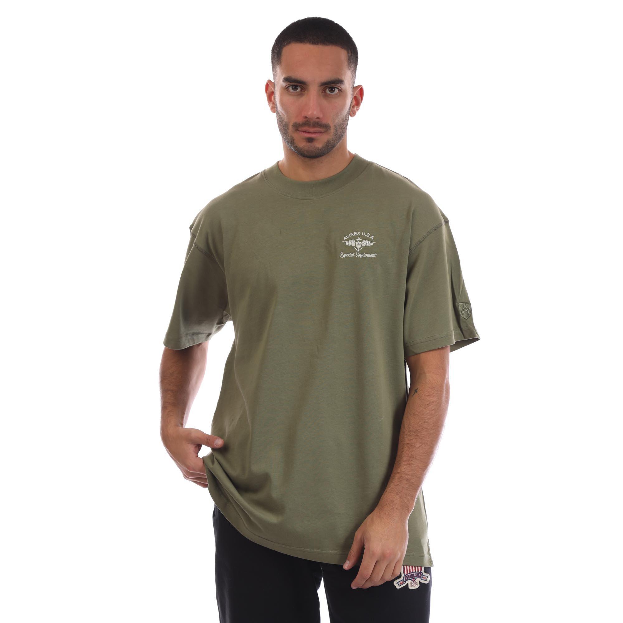 Khaki - Avirex - Men's Crotona Oversized Fit Oversized T-Shirt - 1