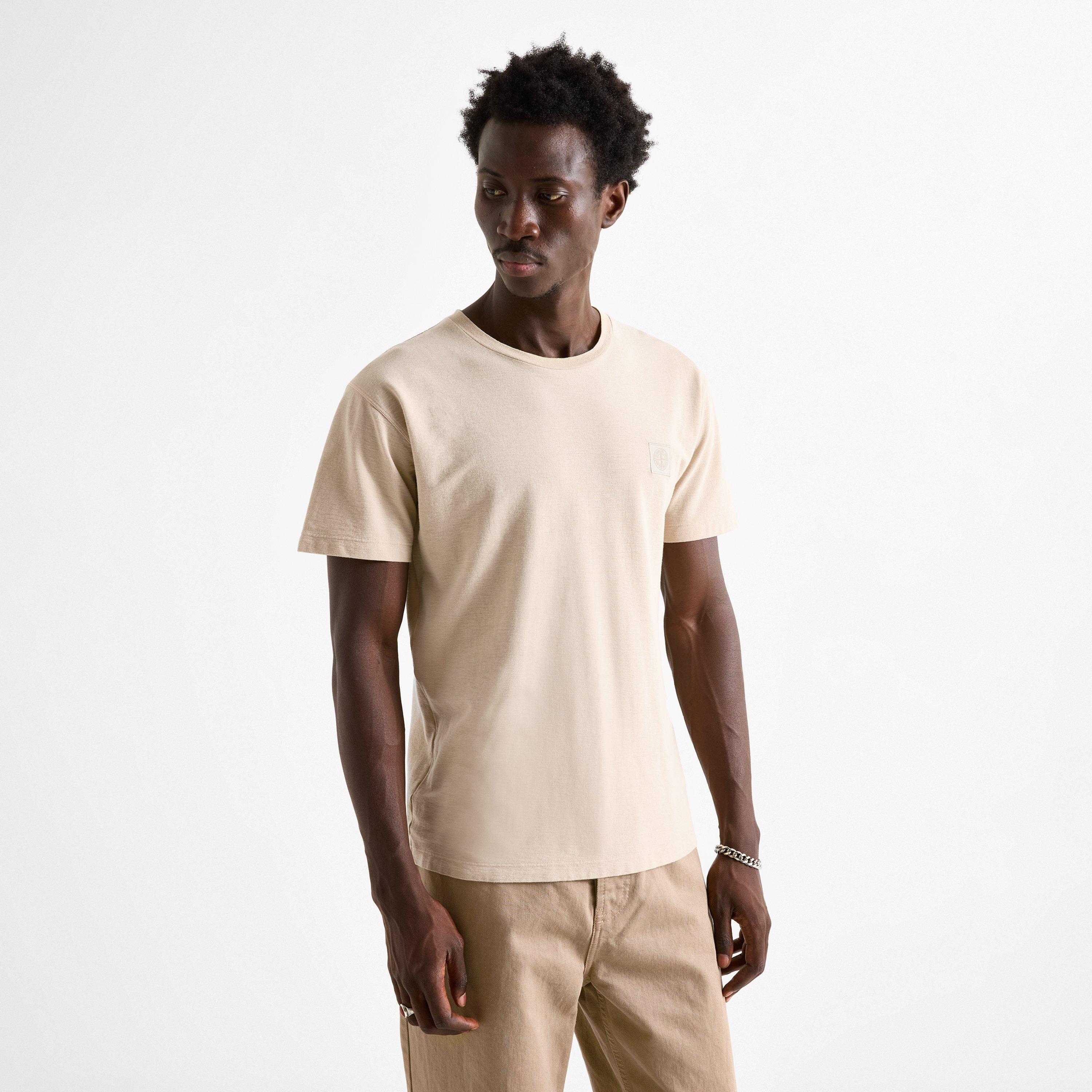 Beige V0090 - Stone Island - Men's GH Cotton Short-Sleeve Crew-Neck T-Shirt - 3