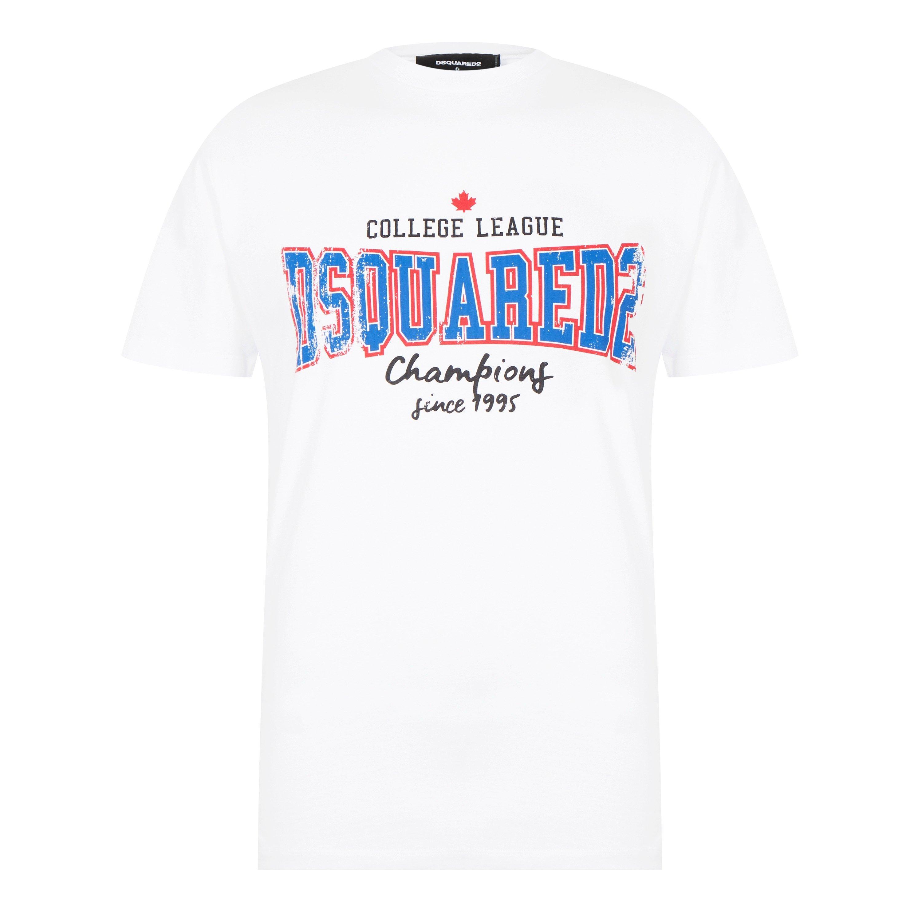 White - DSquared2 - College Print Cotton T-Shirt - 7
