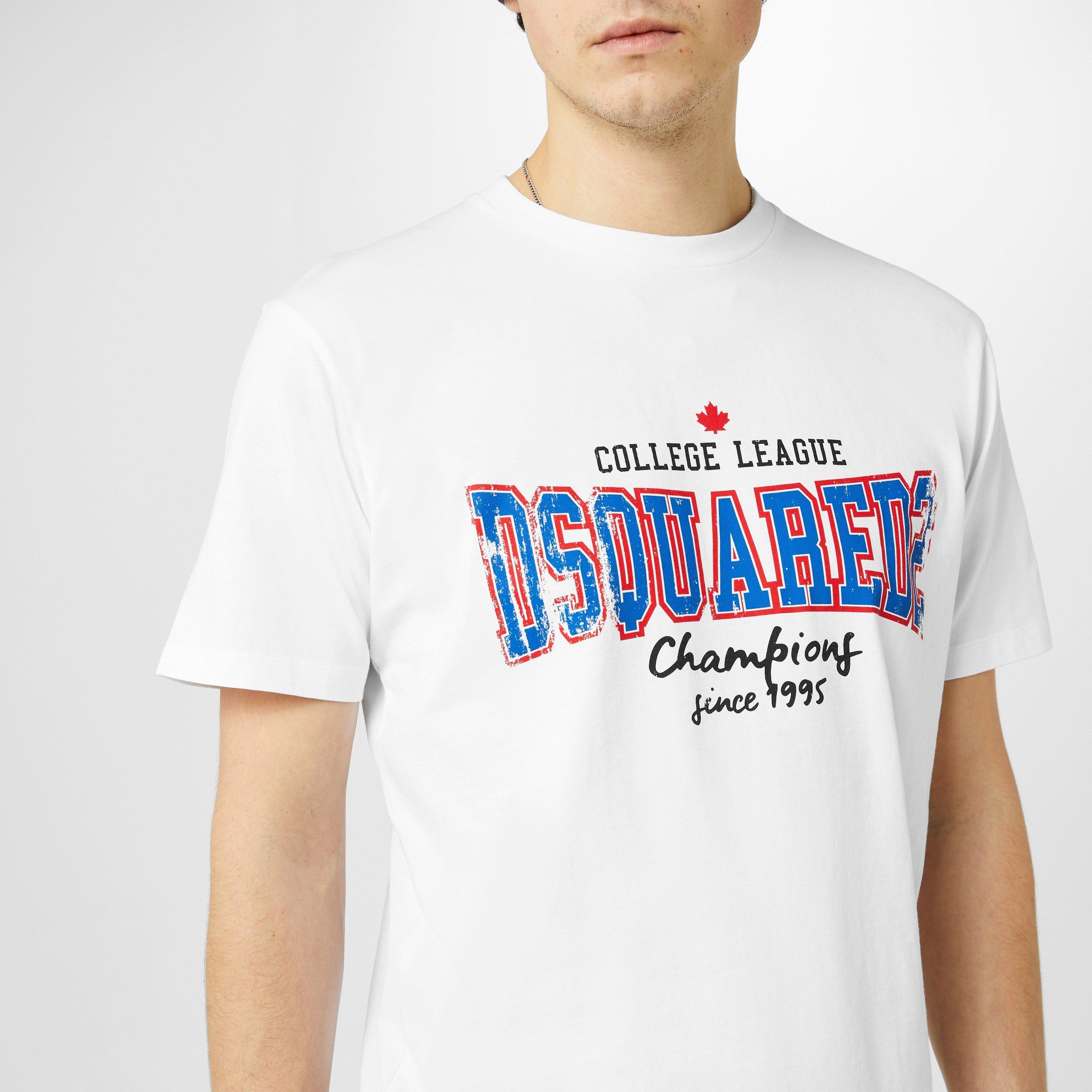 White - DSquared2 - College Print Cotton T-Shirt - 5