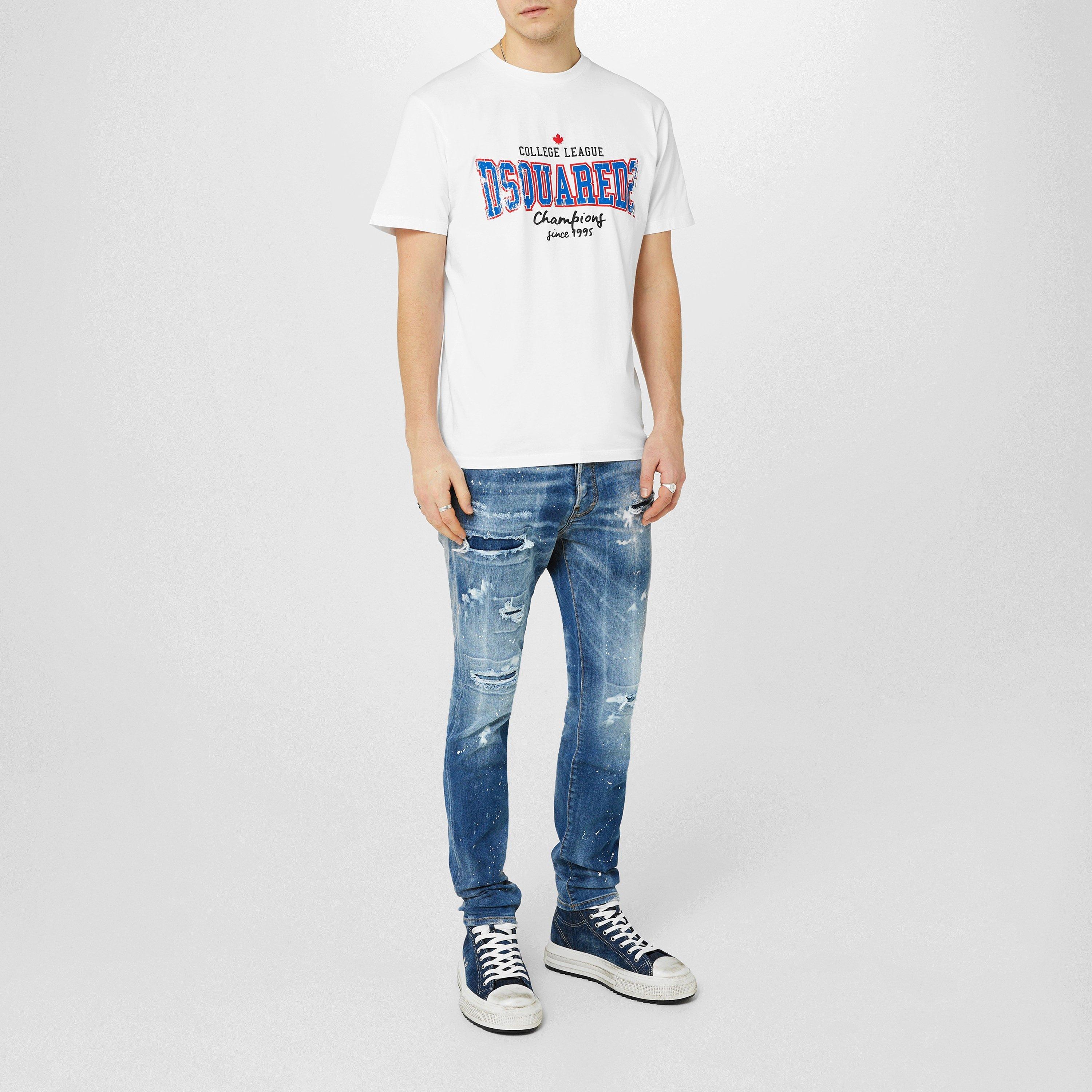 White - DSquared2 - College Print Cotton T-Shirt - 6