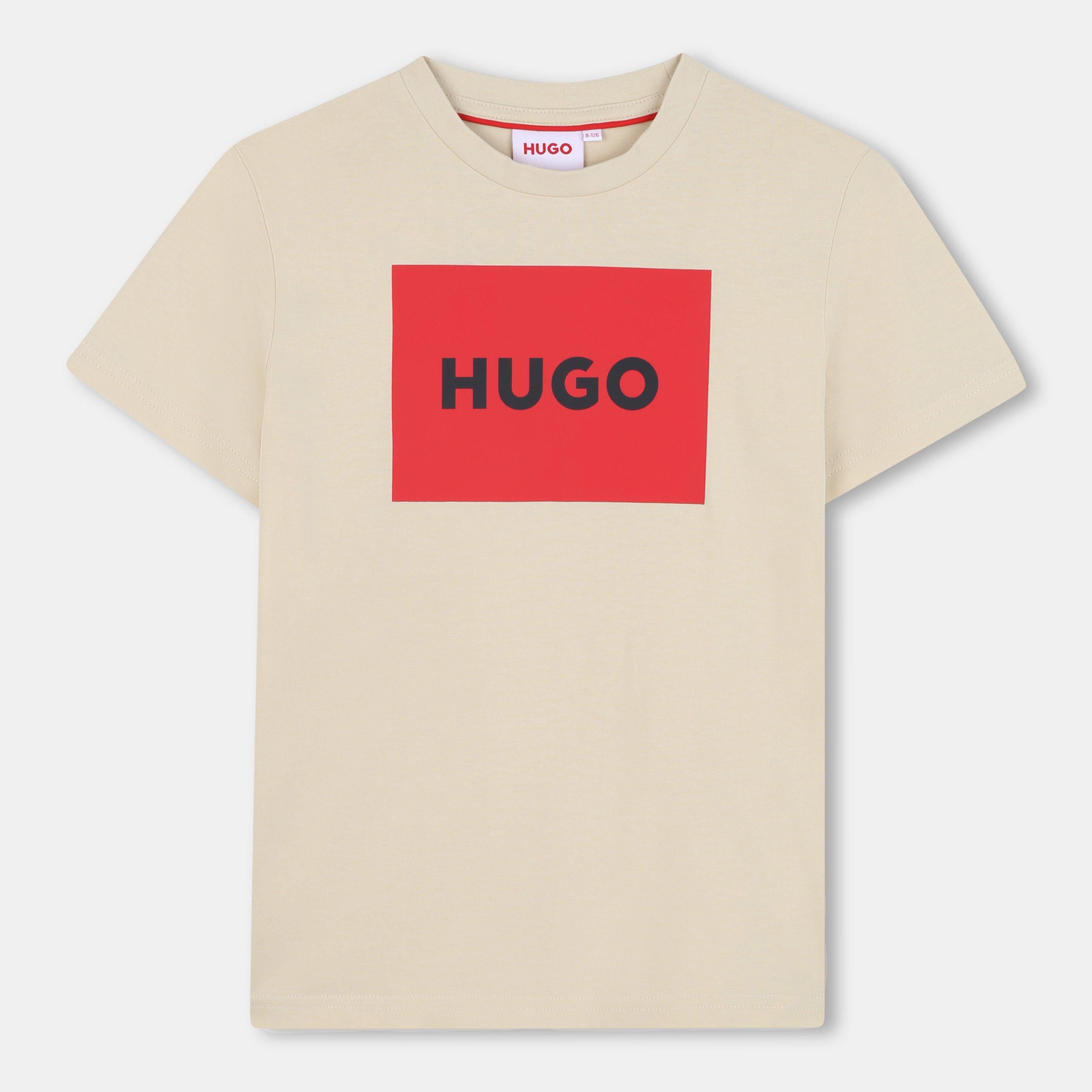 Hugo  Kids Big Logo Cotton Short Sleeve T-Shirt - Stone 255 - 14Y