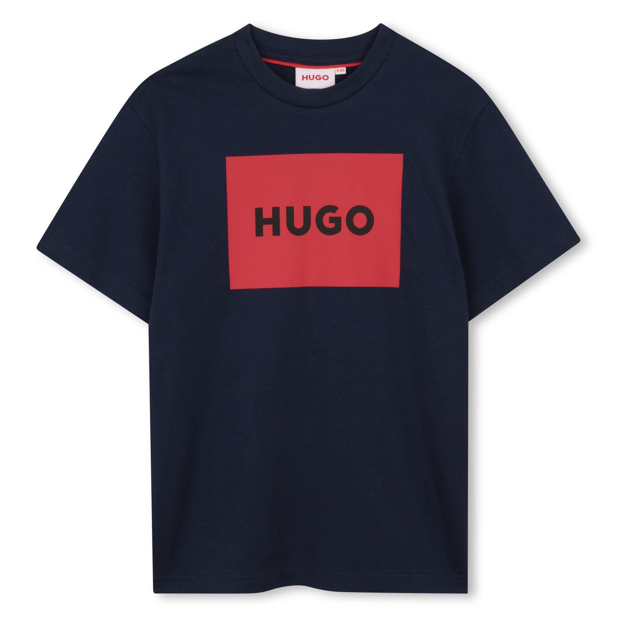 Hugo  Kids Big Logo Cotton Short Sleeve T-Shirt - Navy Blue - 6Y