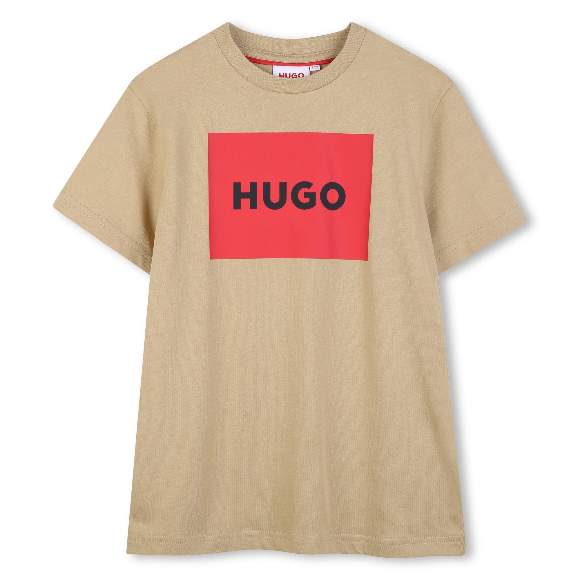 Hugo  Kids Big Logo Cotton Short Sleeve T-Shirt - Sand - 12Y