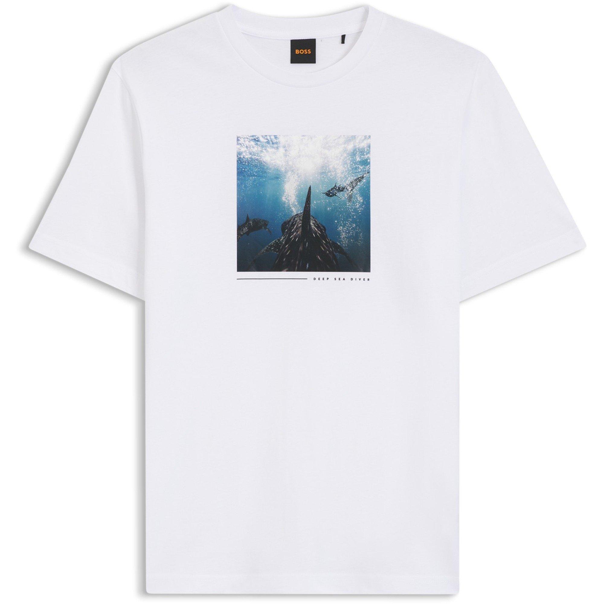 Boss Mens BOSS ORANGE Graphic Creature Short Sleeve T-Shirt - White 101 - L