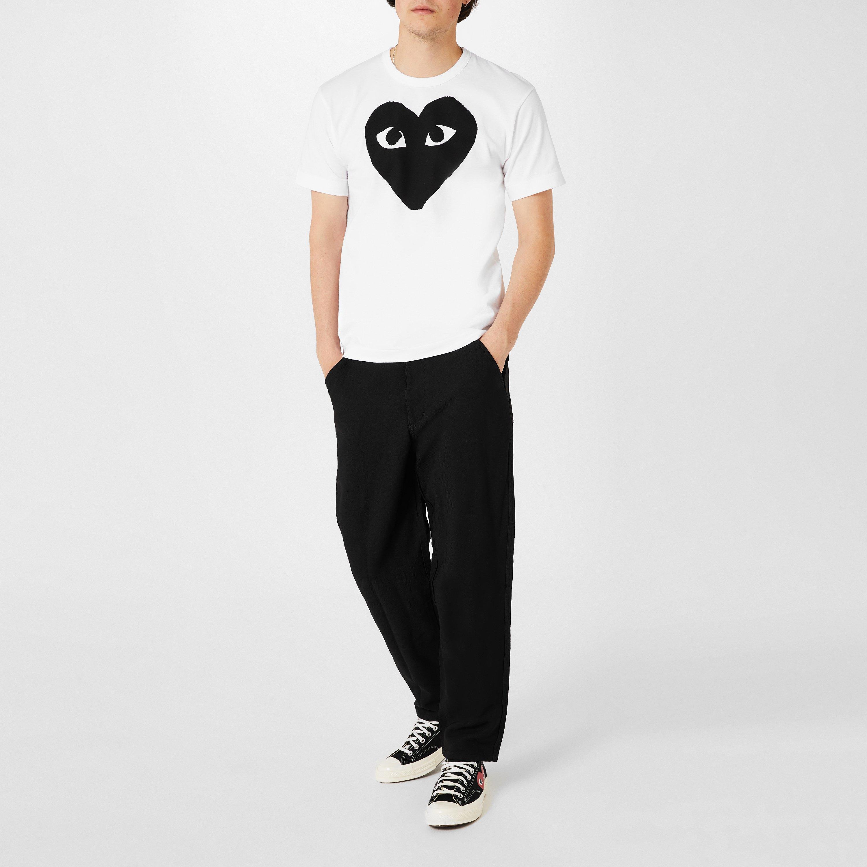 White/Black - Comme des Garcons PLAY - Big Peeping Heart T Shirt - 7