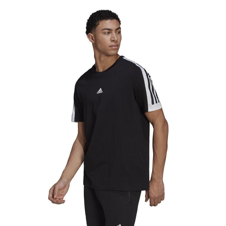 Noir - adidas - 3 Stripe T Shirt Mens - 2