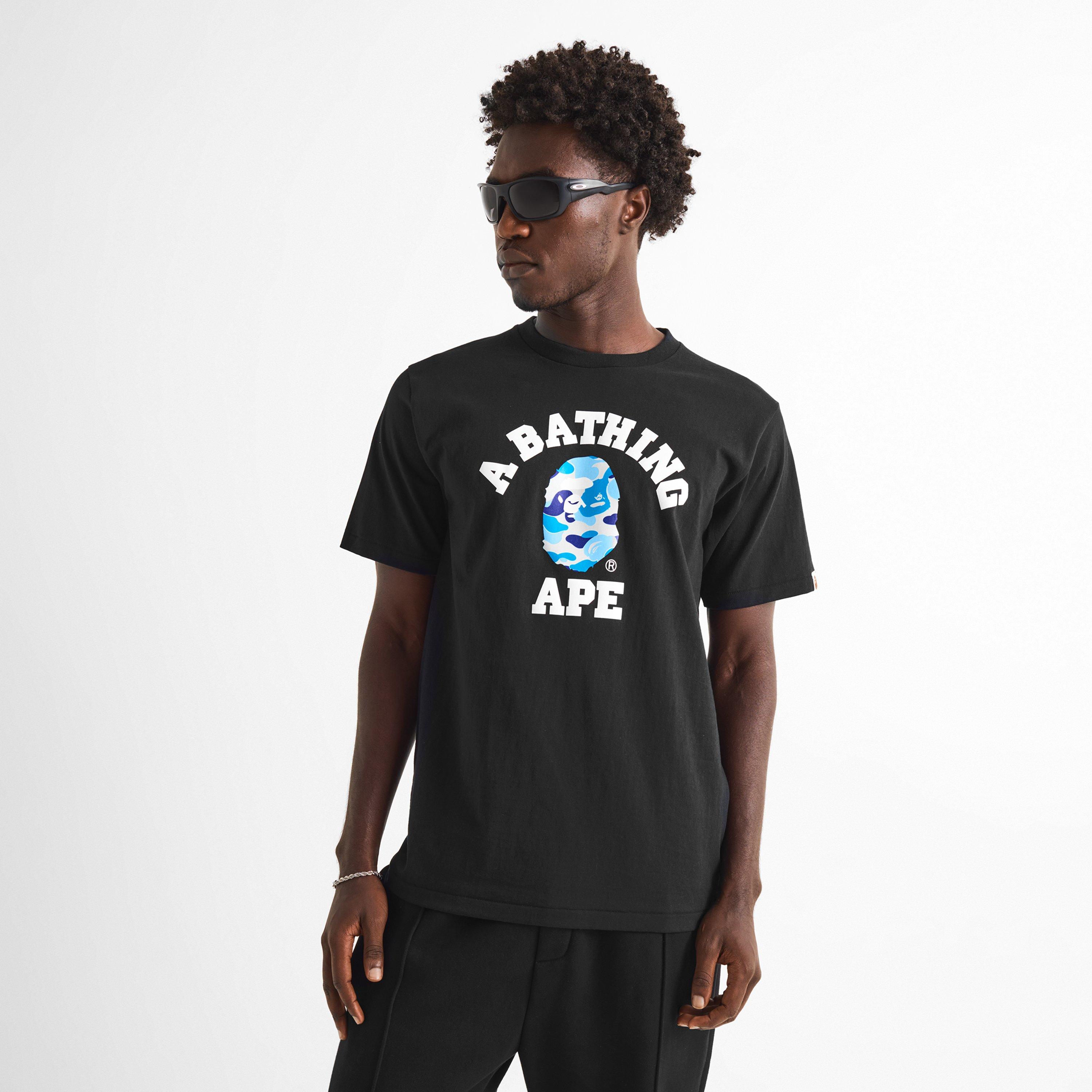 Black/Blue Cam - A Bathing Ape - Men's ABC College Graphic Cotton Crew-Neck Short-Sleeve T-Shirt - 3
