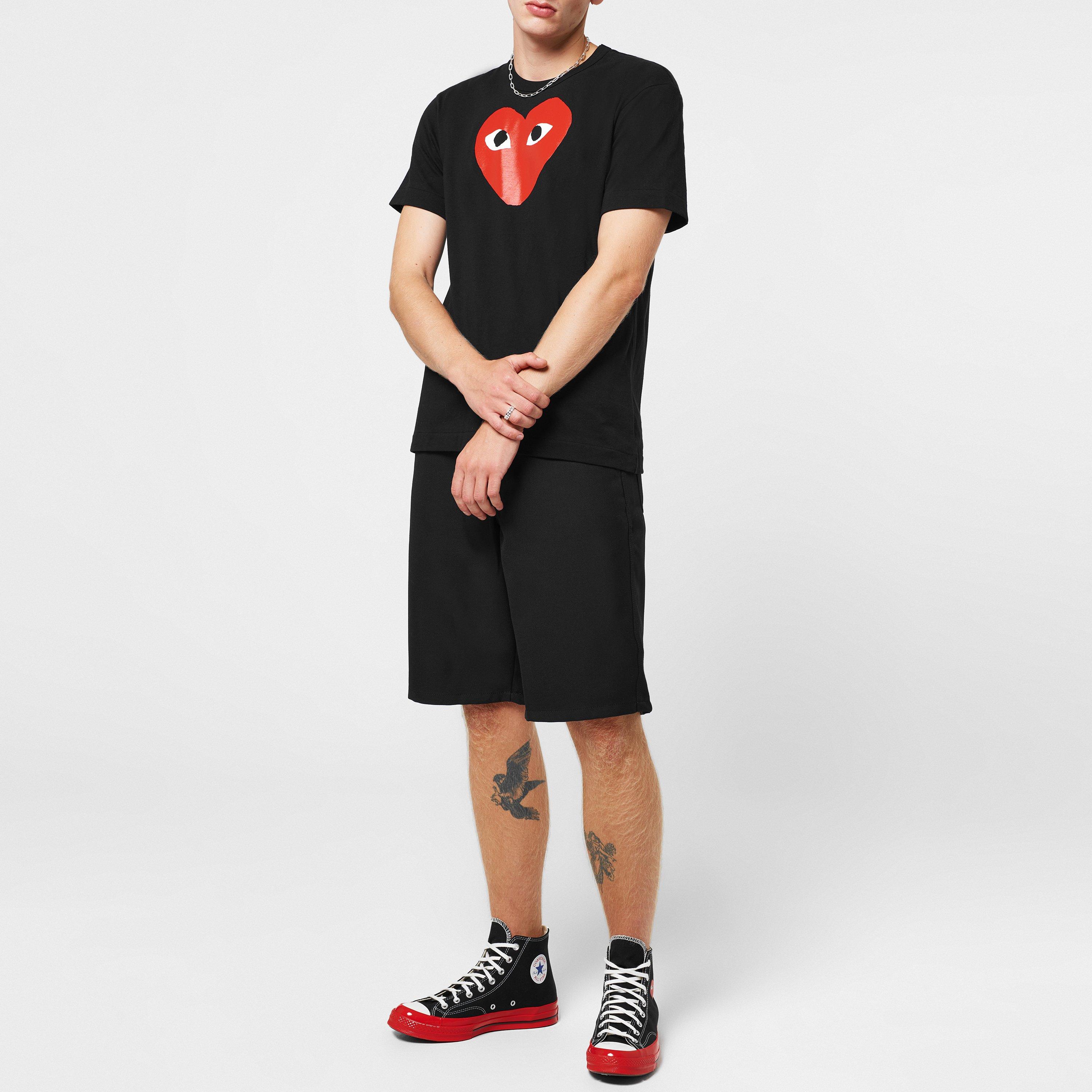 Black/Red - Comme des Garcons PLAY - Medium Peeping Heart T-Shirt - 3
