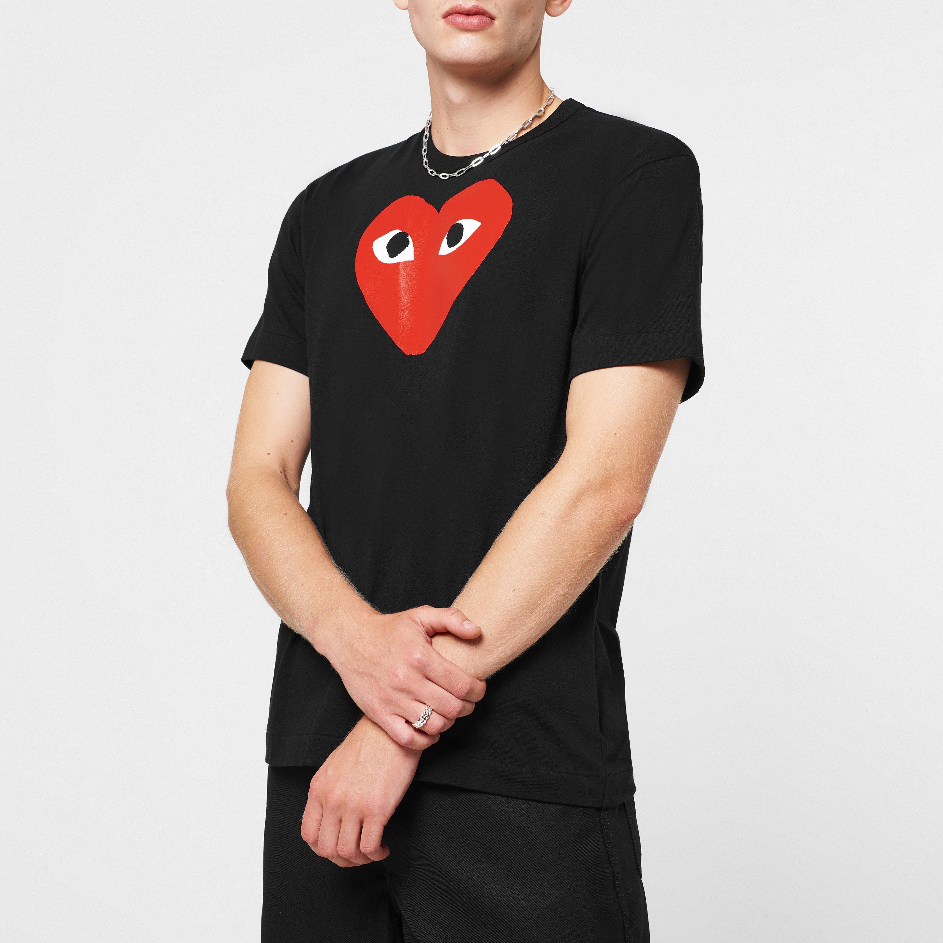Black/Red - Comme des Garcons PLAY - Medium Peeping Heart T-Shirt - 5