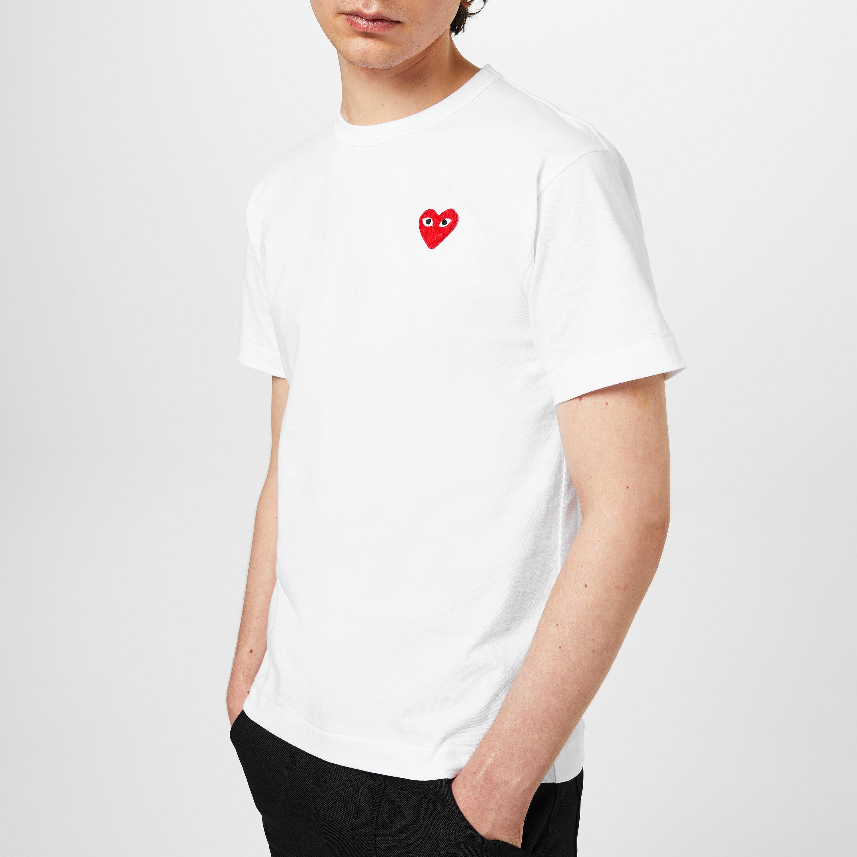 White/Red - Comme des Garcons PLAY - Small Peeping Heart Patch T-Shirt - 3