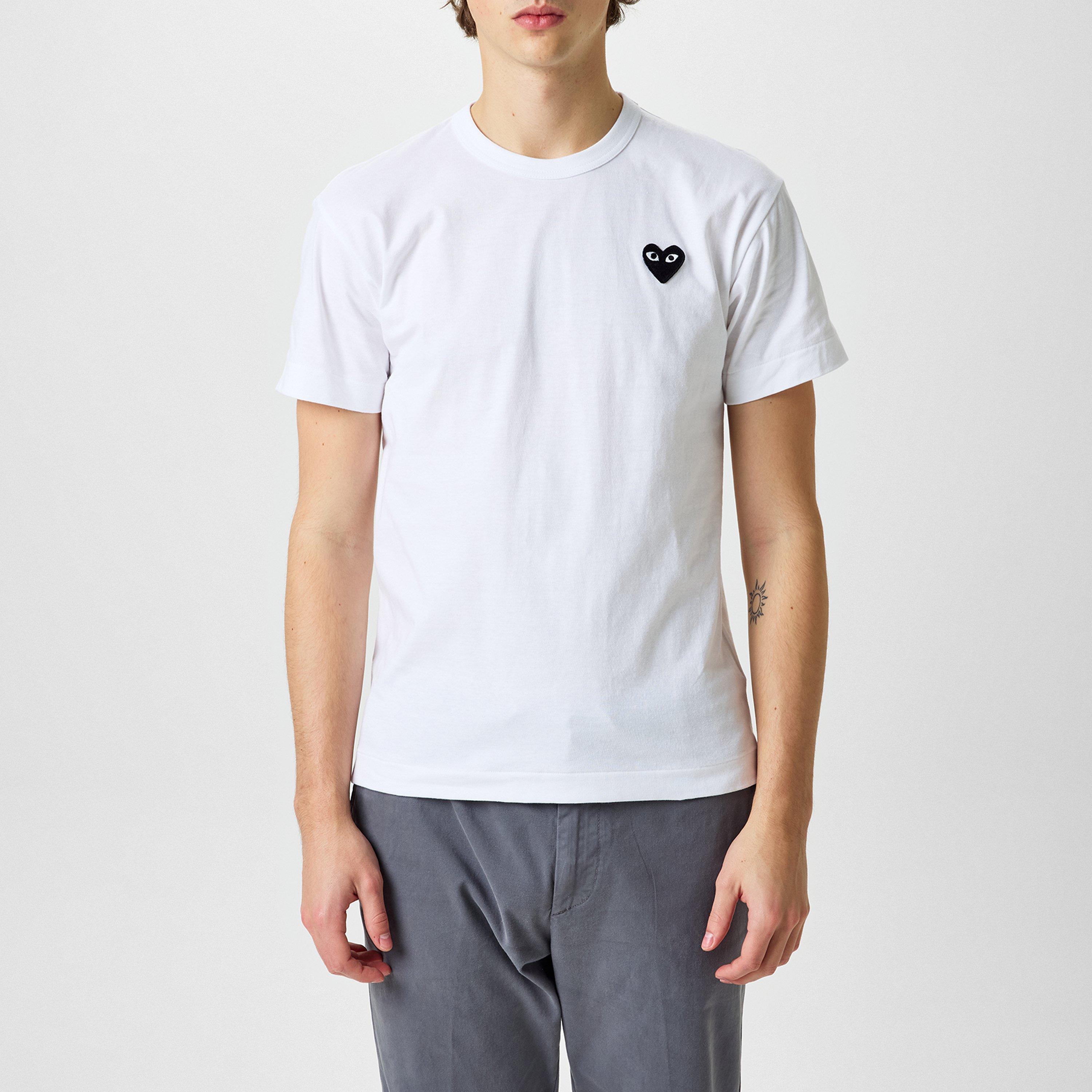 White/Black - Comme des Garcons PLAY - Small Peeping Heart Patch T-Shirt - 3
