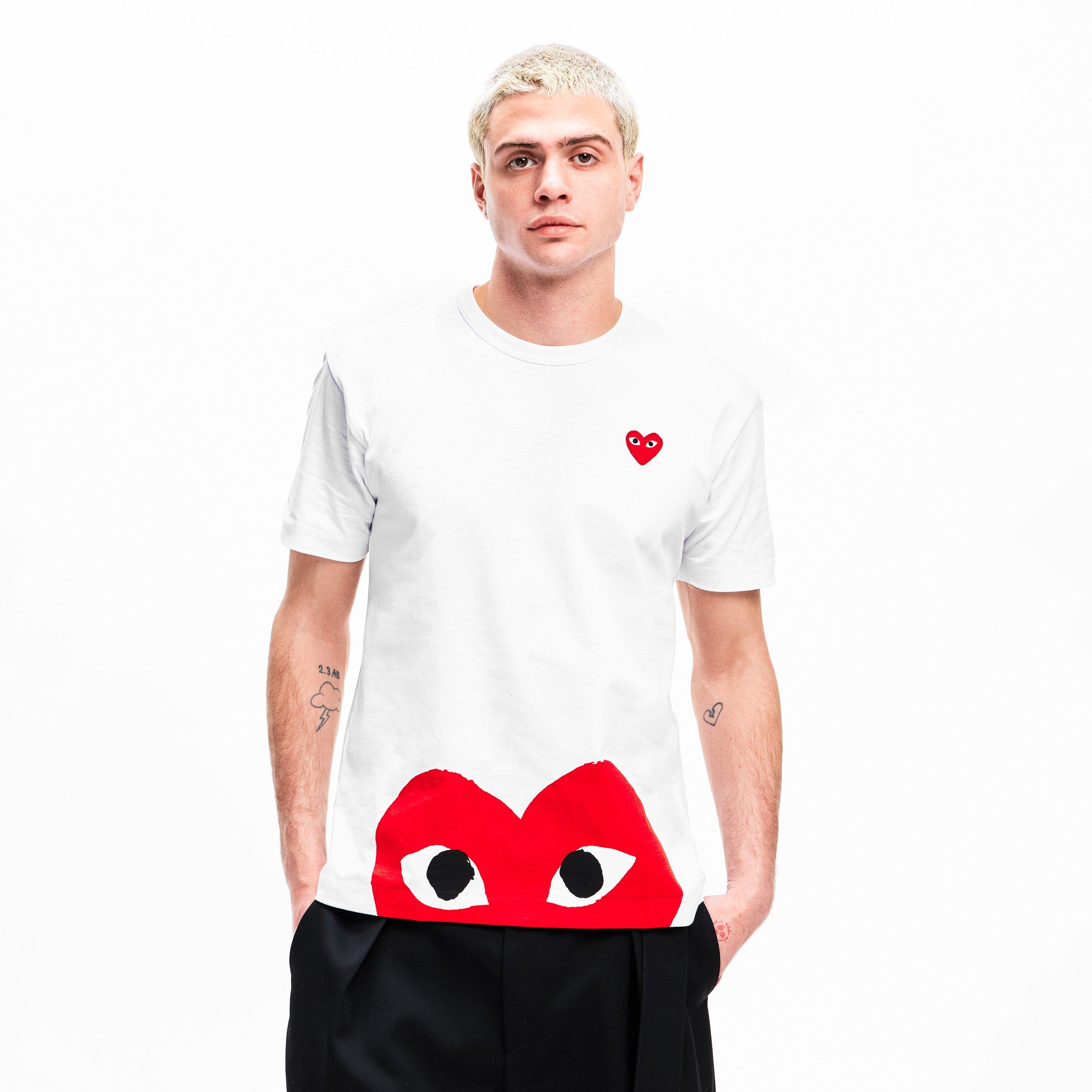 White/Red - Comme des Garcons PLAY - Large Peeping Heart T-Shirt - 3