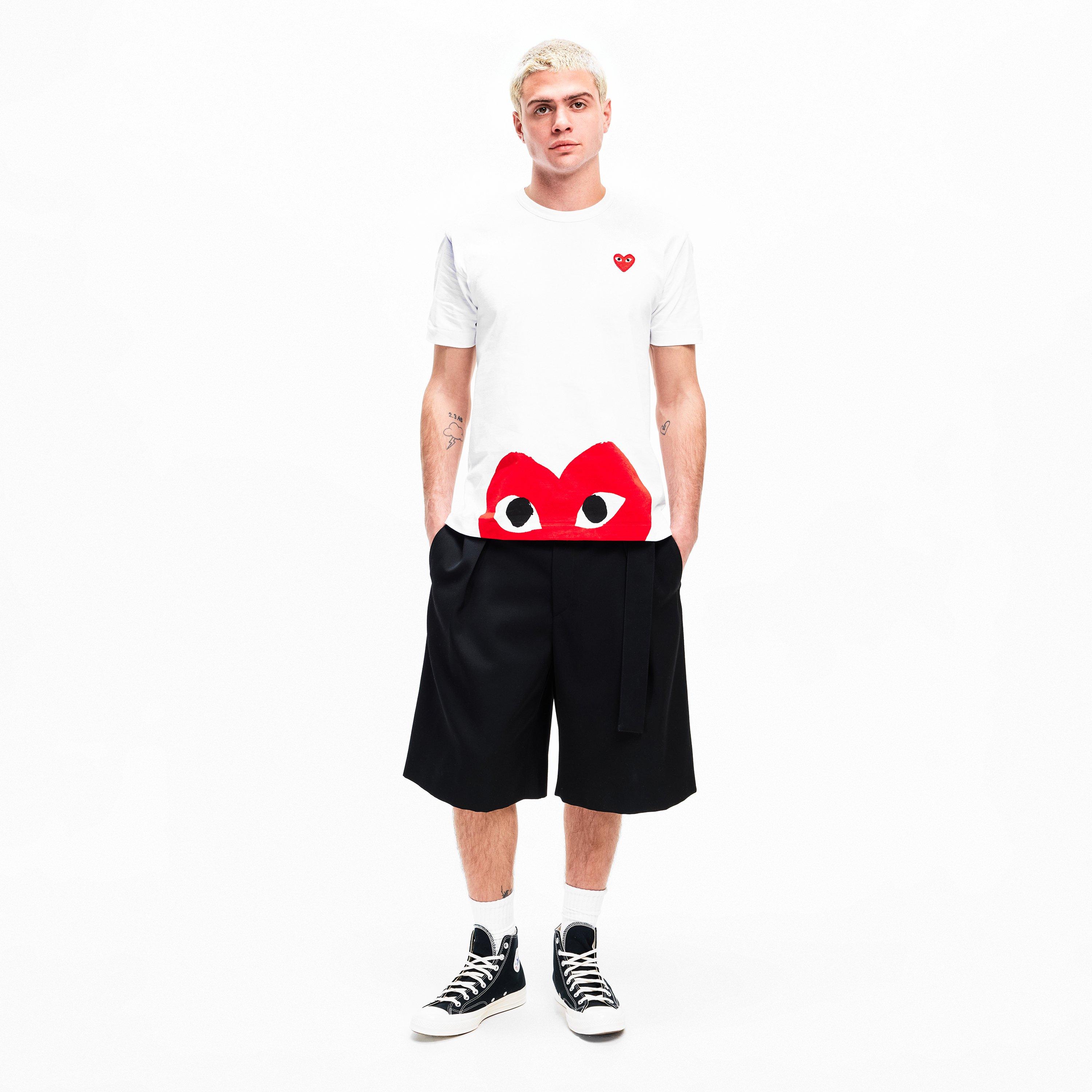 White/Red - Comme des Garcons PLAY - Large Peeping Heart T-Shirt - 5