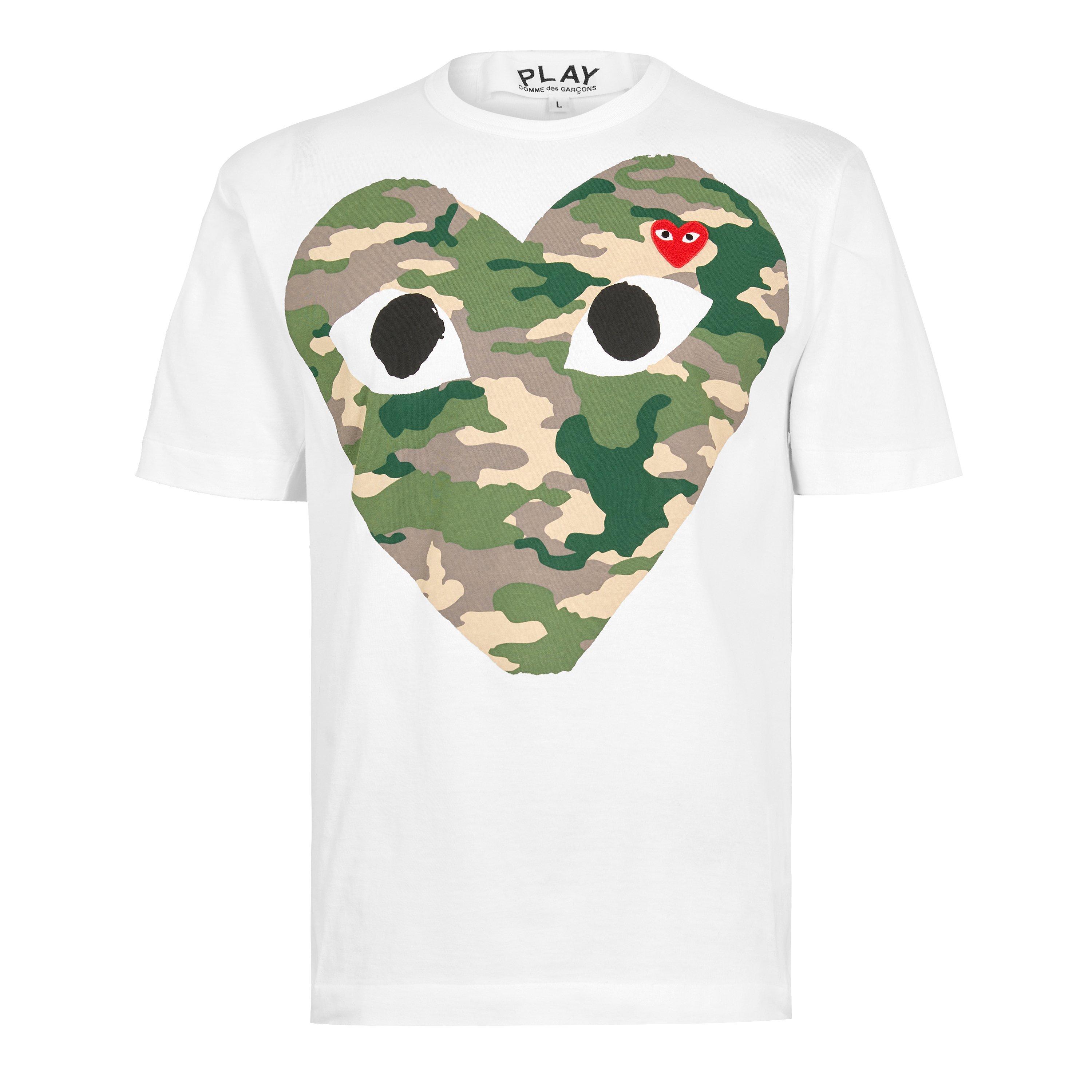 White/Camo - Comme des Garcons PLAY - Big Heart Camouflage T-Shirt - 1