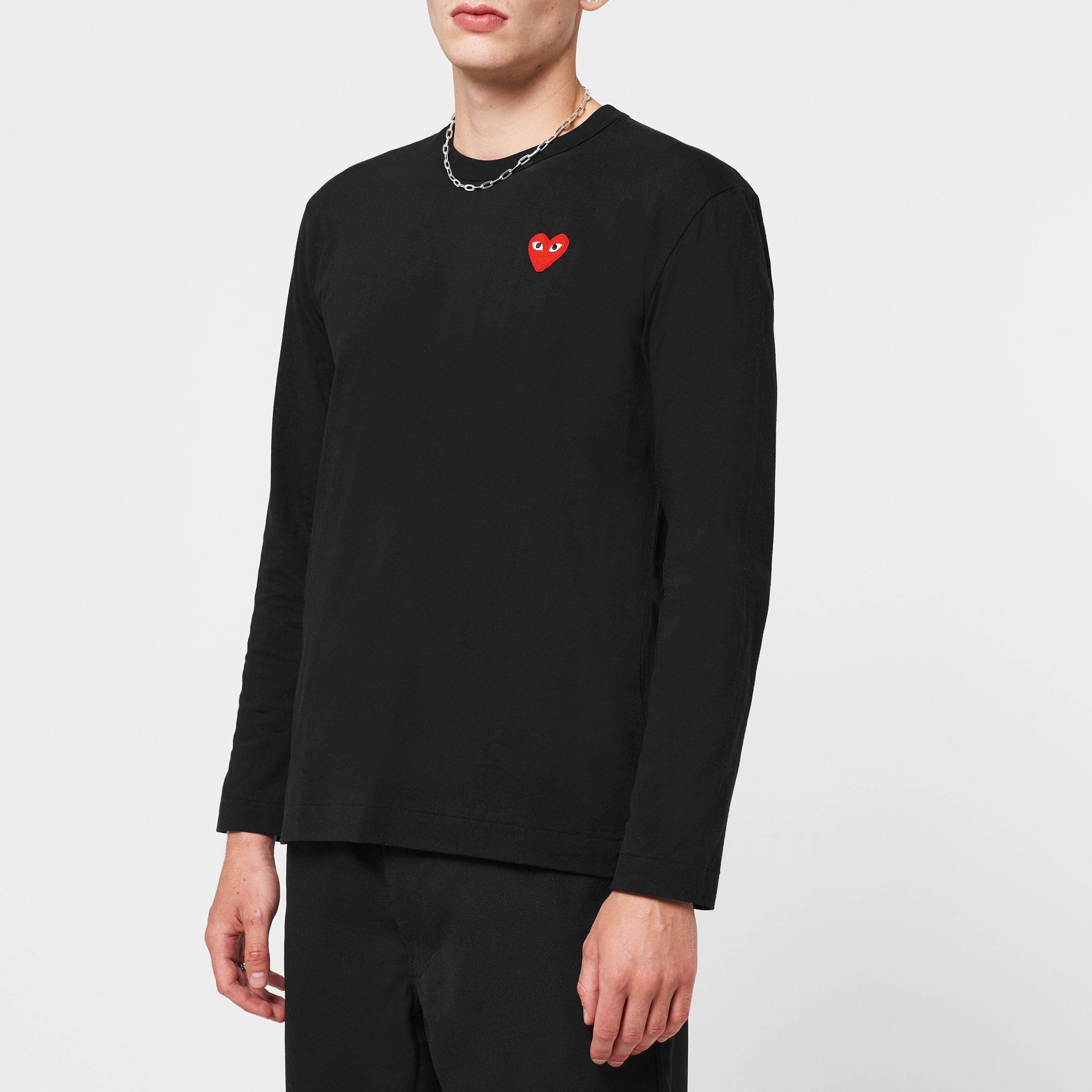 Black/Red - Comme des Garcons PLAY - Long Sleeve Basic Logo T-Shirt - 3