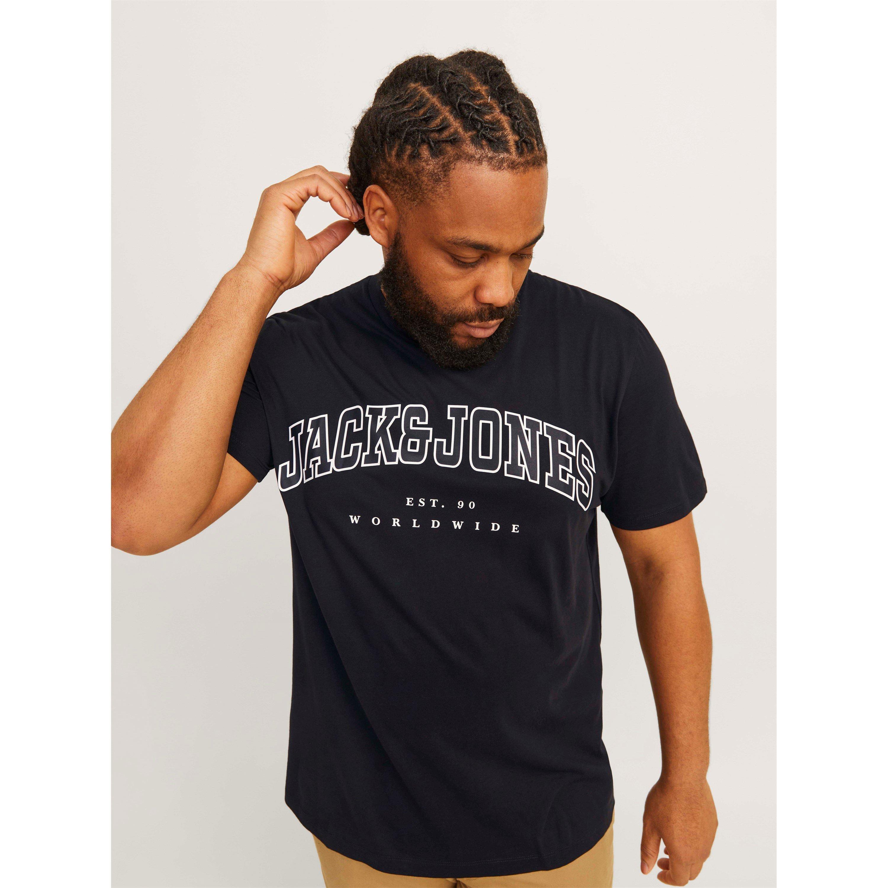 Black - Jack and Jones - Varsity Logo T-Shirt Mens Plus Size - 6