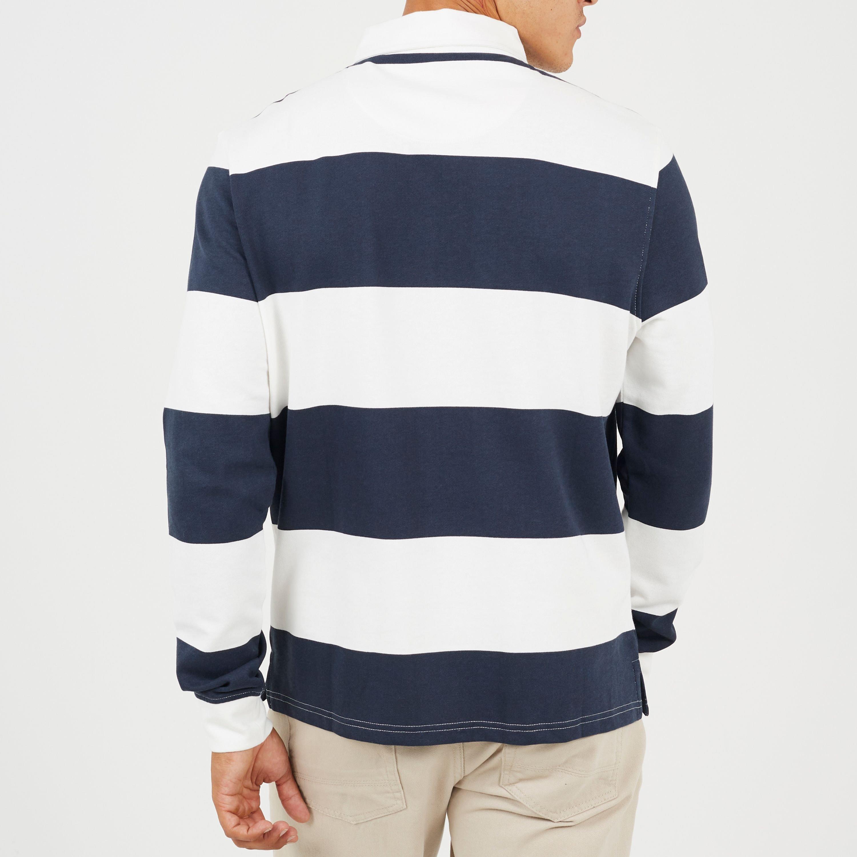 Cream/Navy - Brave Soul - Mens Long Sleeve Striped Rugby Shirt - 2