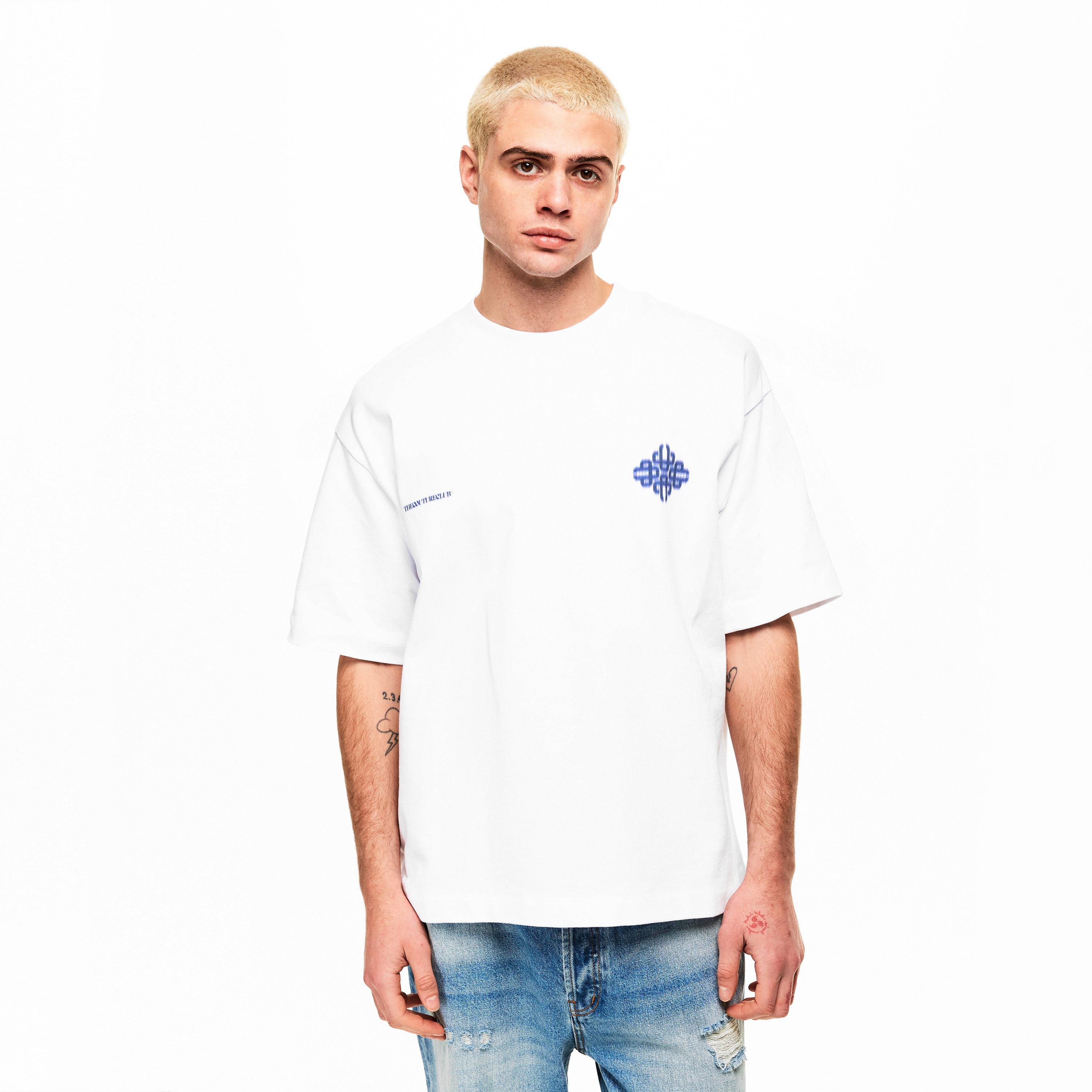 White/Navy - The Couture Club - Men's Blurred Oversized Fit Oversized T-Shirt - 3