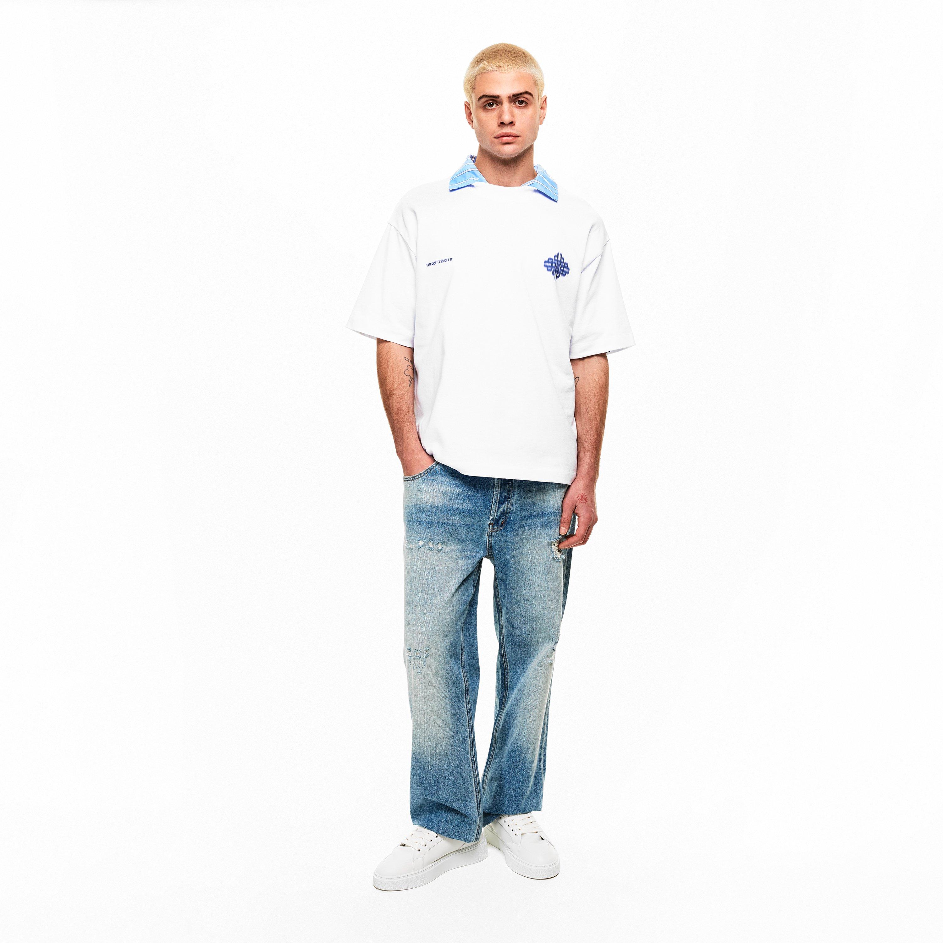 White/Navy - The Couture Club - Men's Blurred Oversized Fit Oversized T-Shirt - 6