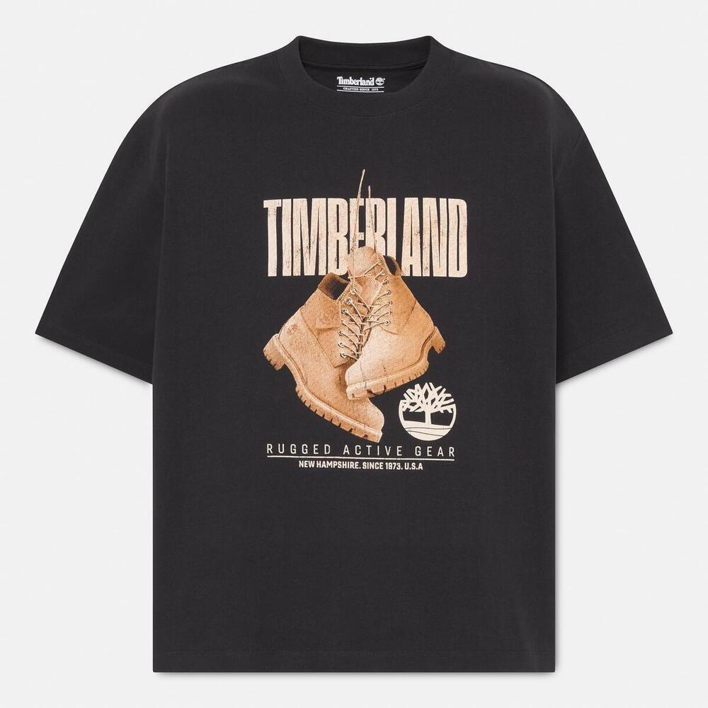 Black - Timberland - Men's Graphic Cotton T-Shirt - 5