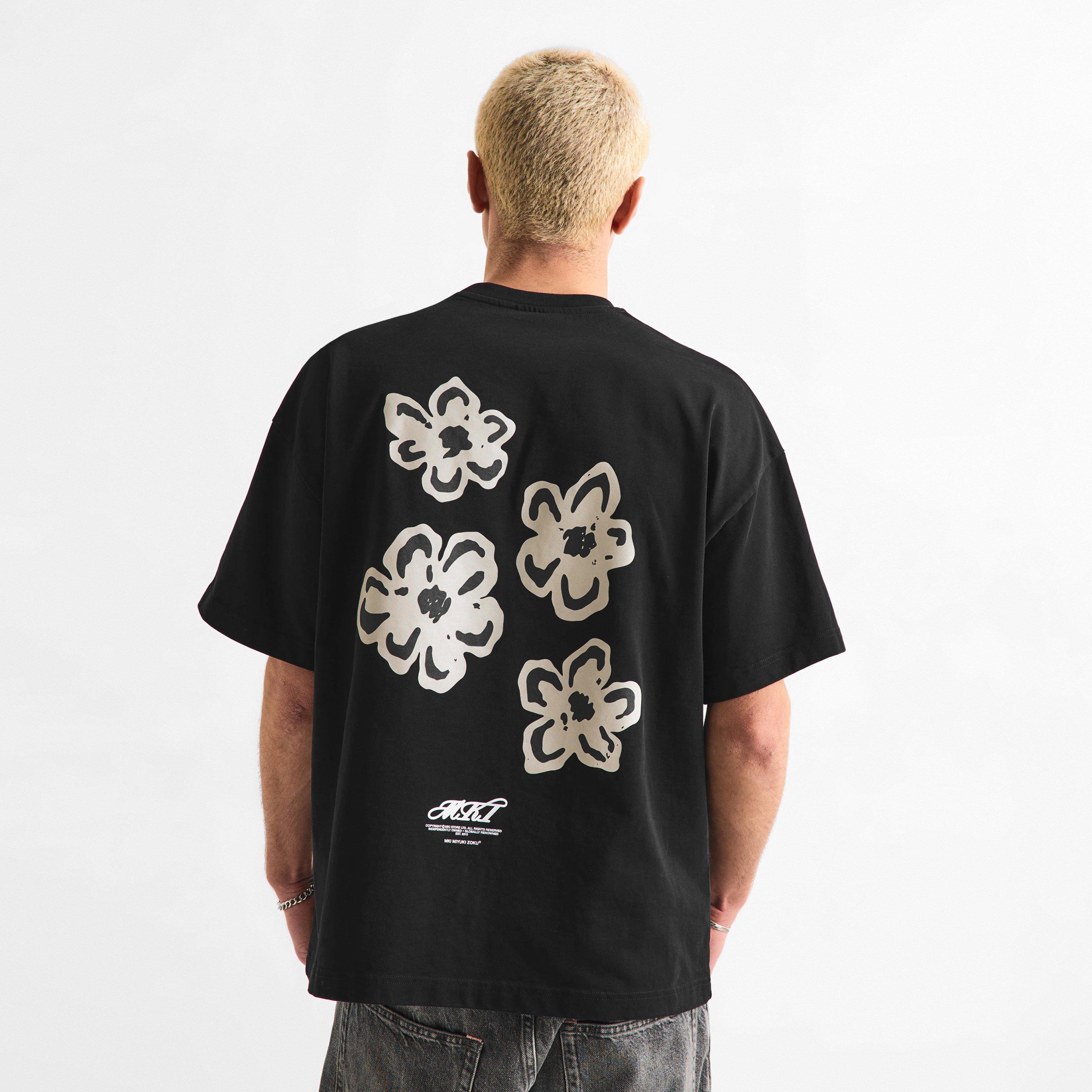 Black - MKI MIYUKI ZOKU - Men's Hibiscus Oversized Fit T-Shirt - 4