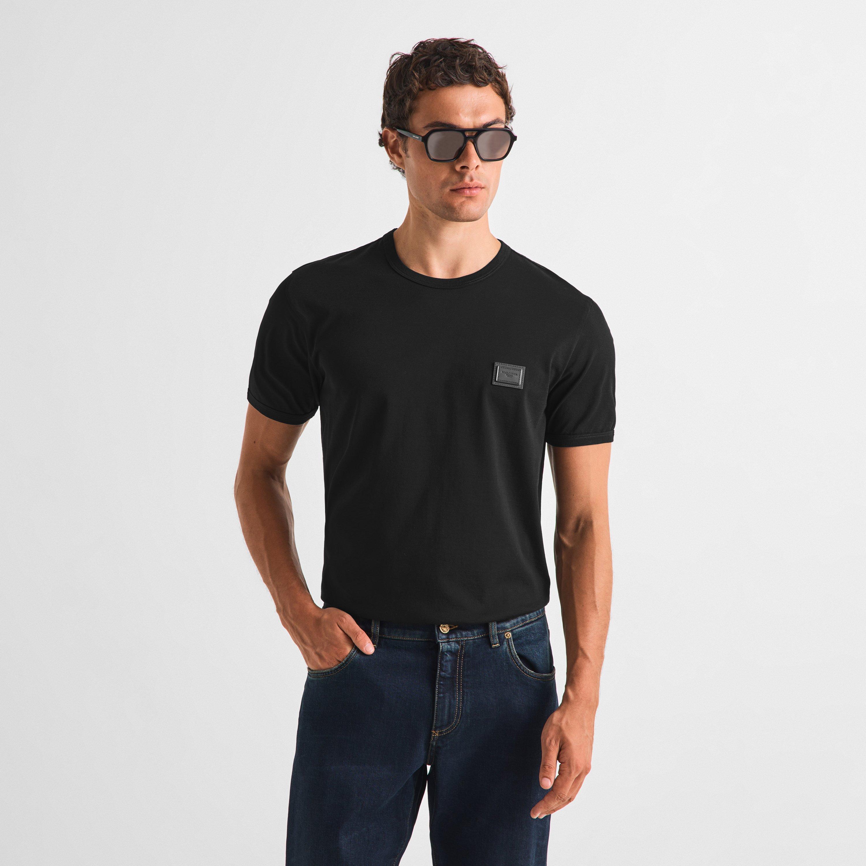 Black - Dolce and Gabbana - Men's New Plate Cotton Crew-Neck Short-Sleeve T-Shirt - 3