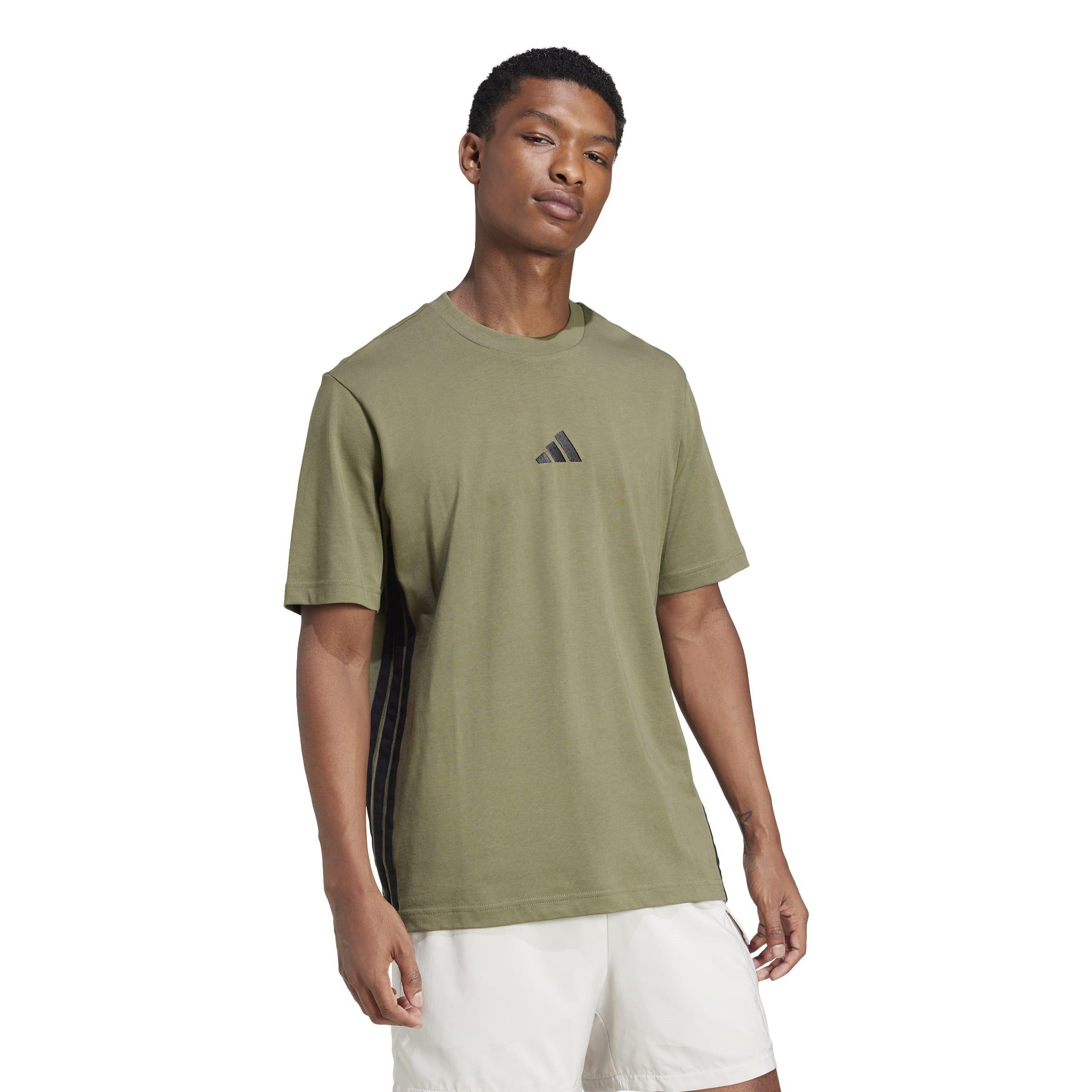 Olive/Black - adidas - Essentials Three Stripes Mens T Shirt - 4