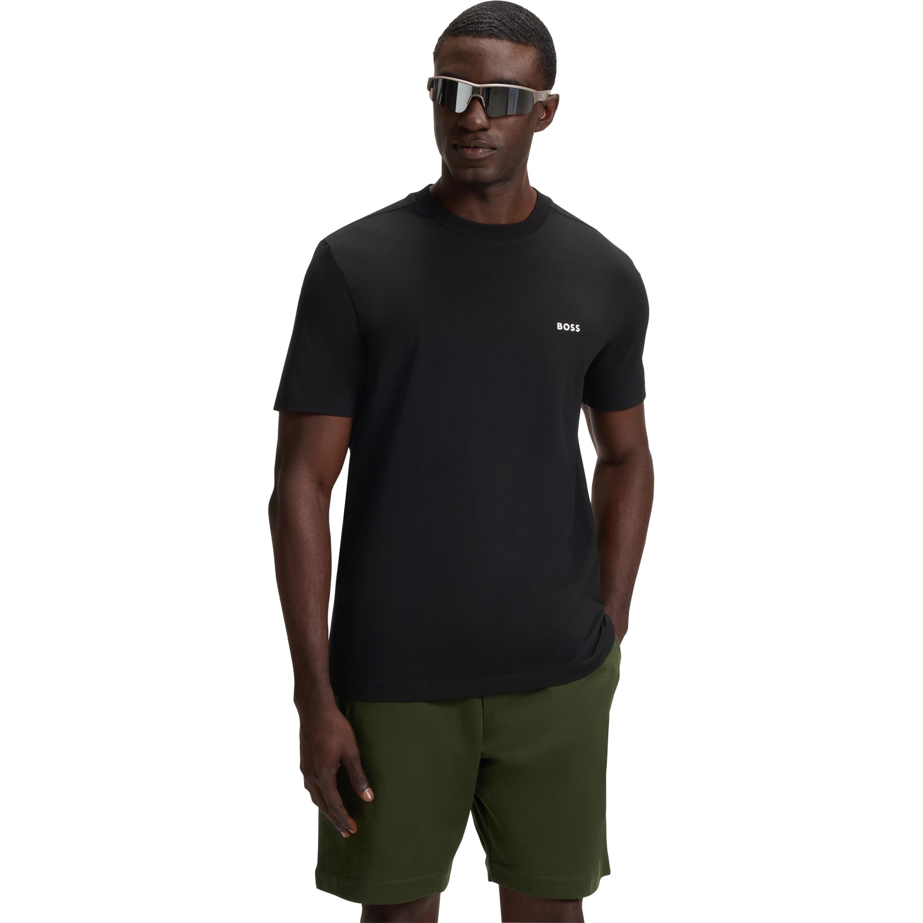 Black 001 - Boss - Mens BOSS GREEN T-Shirt with Logo Design Stretch Cotton - 3
