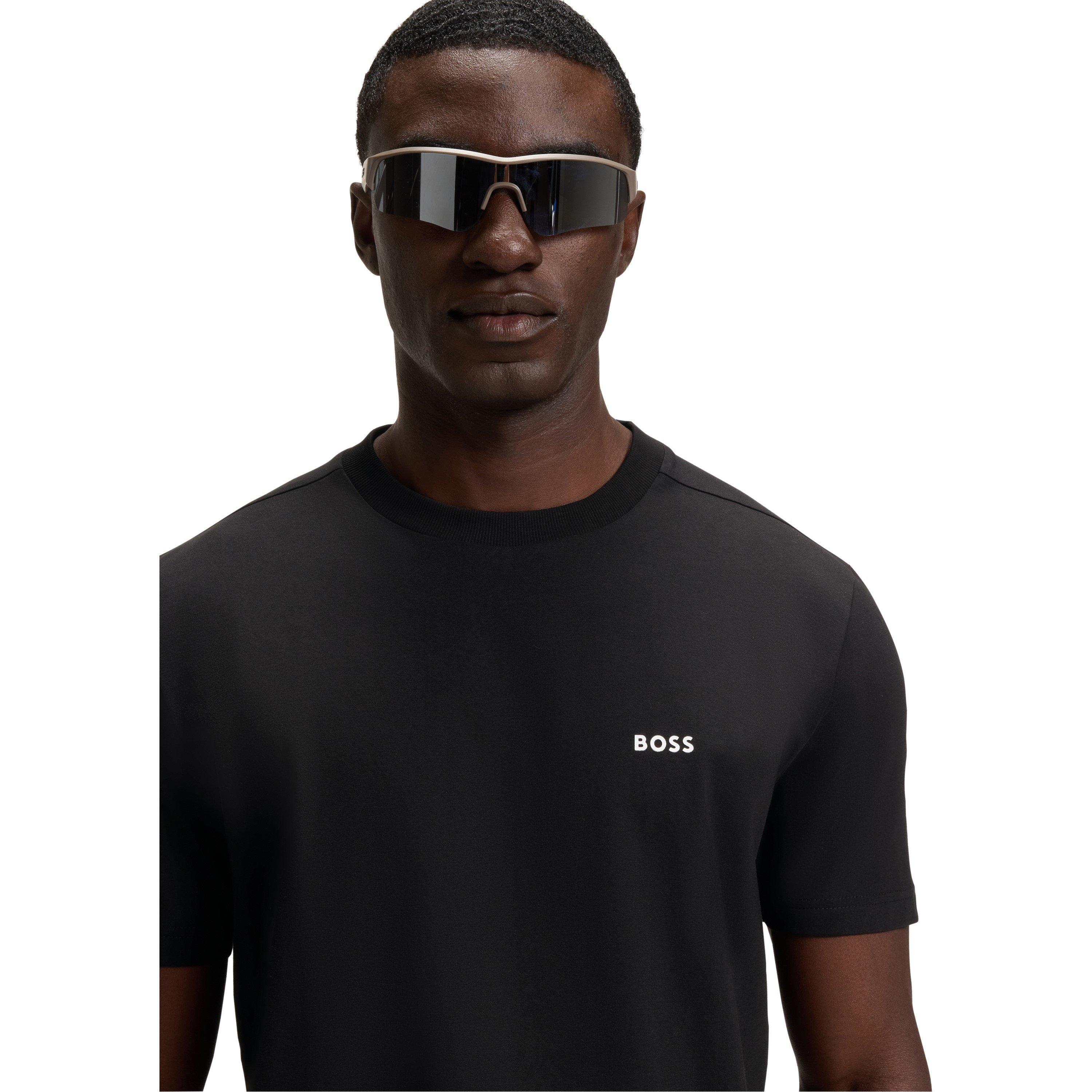 Black 001 - Boss - Mens BOSS GREEN T-Shirt with Logo Design Stretch Cotton - 5