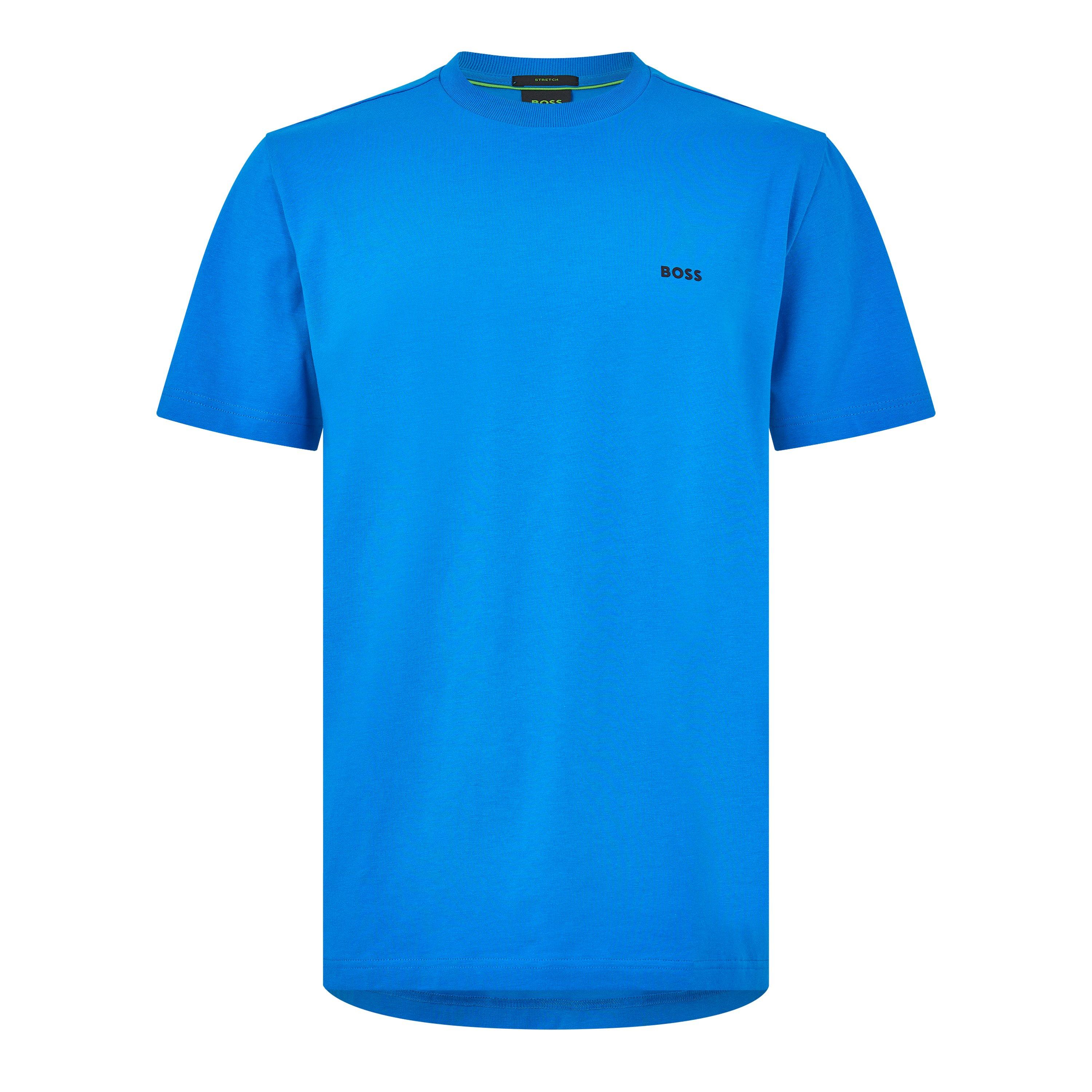 Boss Men's Green T-Shirt With Logo Design Stretch Cotton - Bright Blue - M