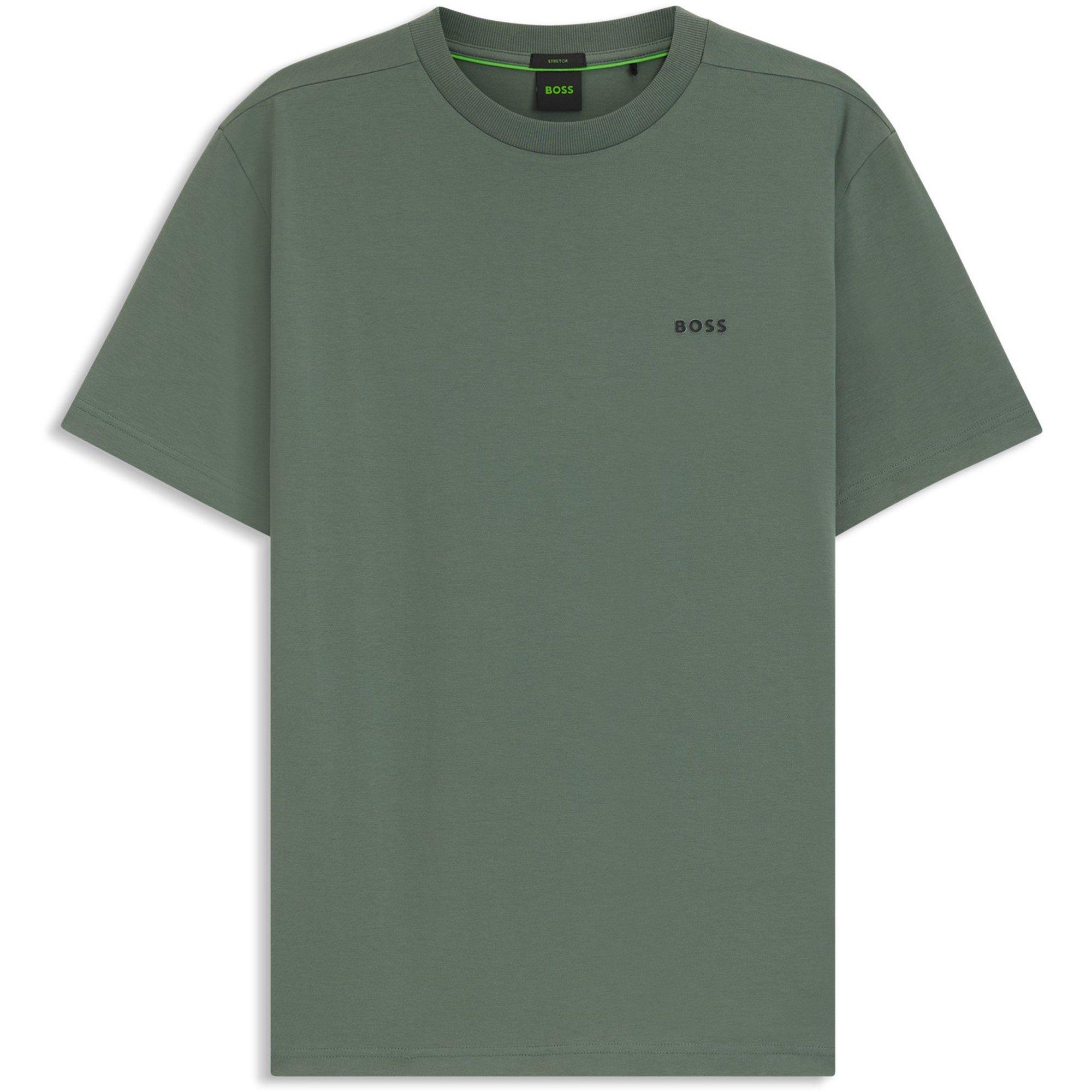 Boss Men's Green T-Shirt With Logo Design Stretch Cotton - Open Green 358 - M