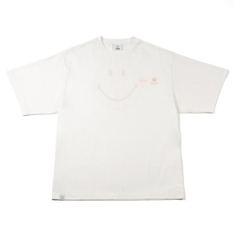 White - Fila - Tennis Club x Smiley Graphic Adults T Shirts - 2