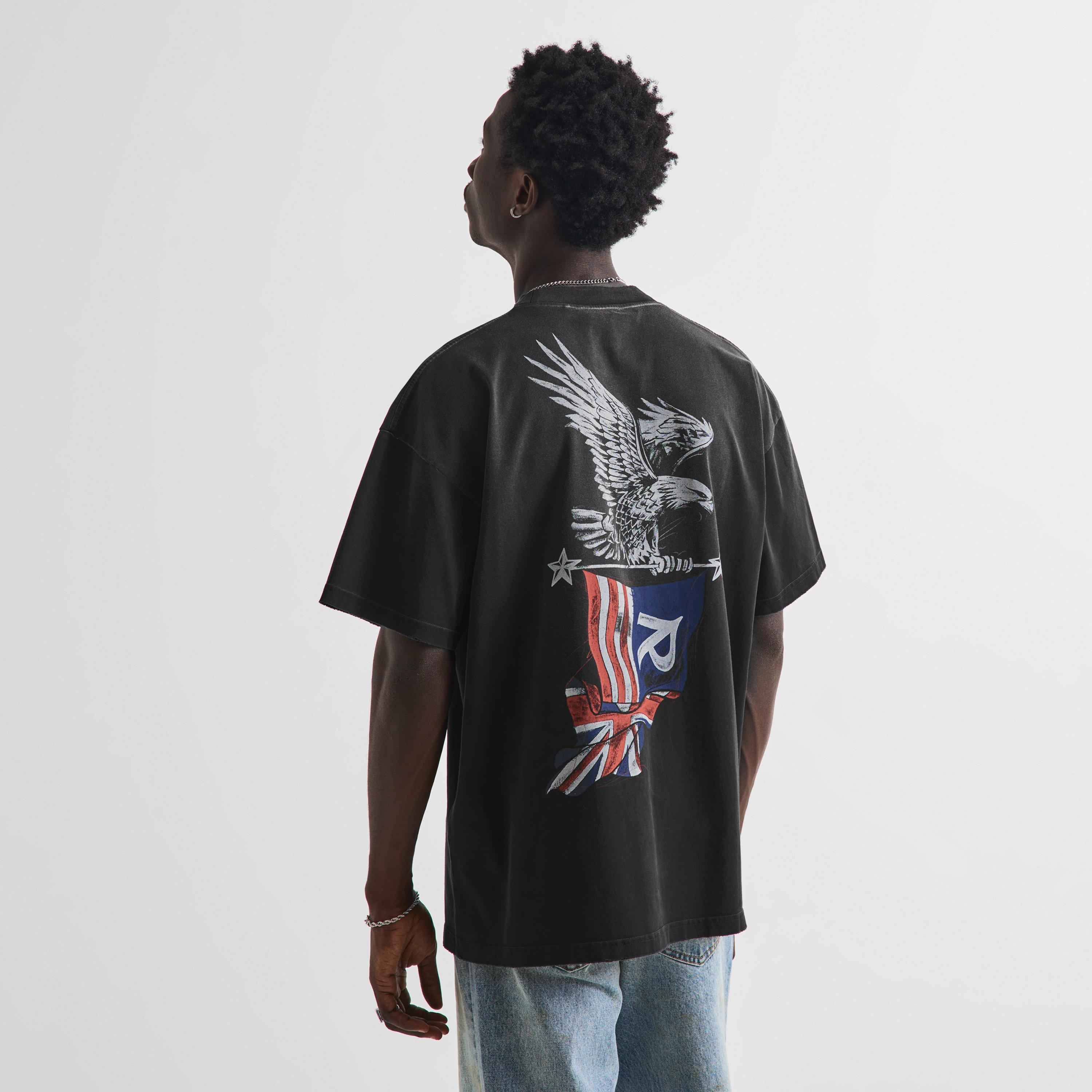 Black - Represent - Men's Eagle Flag Cotton Short-Sleeve Oversized T-Shirt - 4