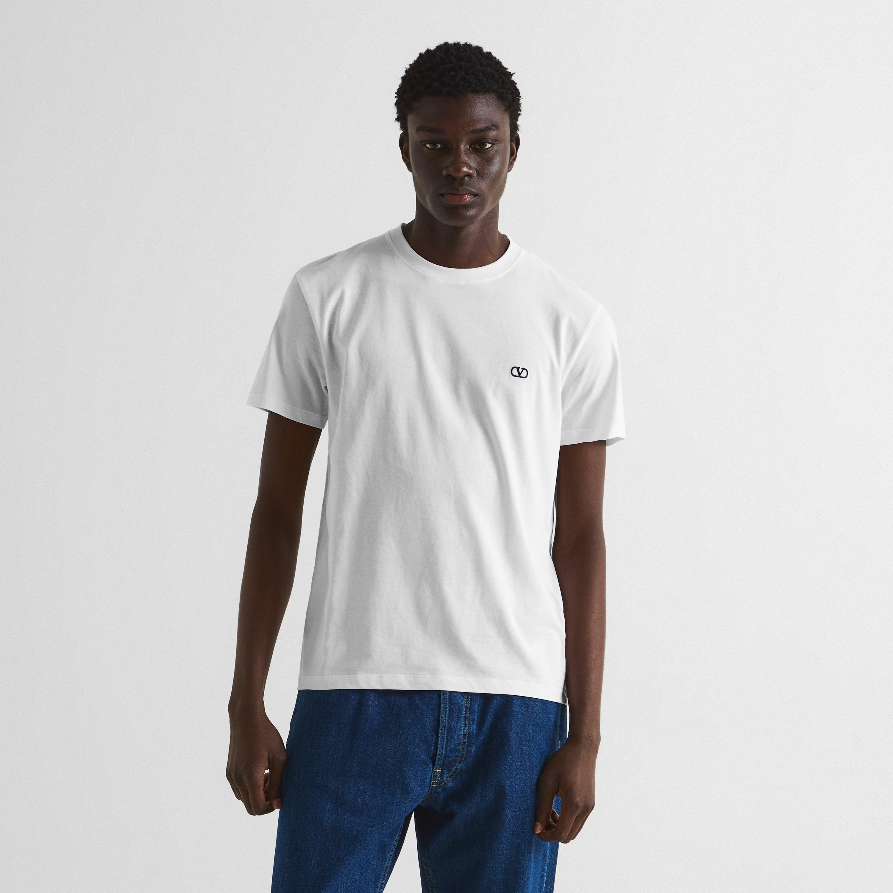 White - Valentino - Men's Signature Cotton Crew-Neck T-Shirt - 3