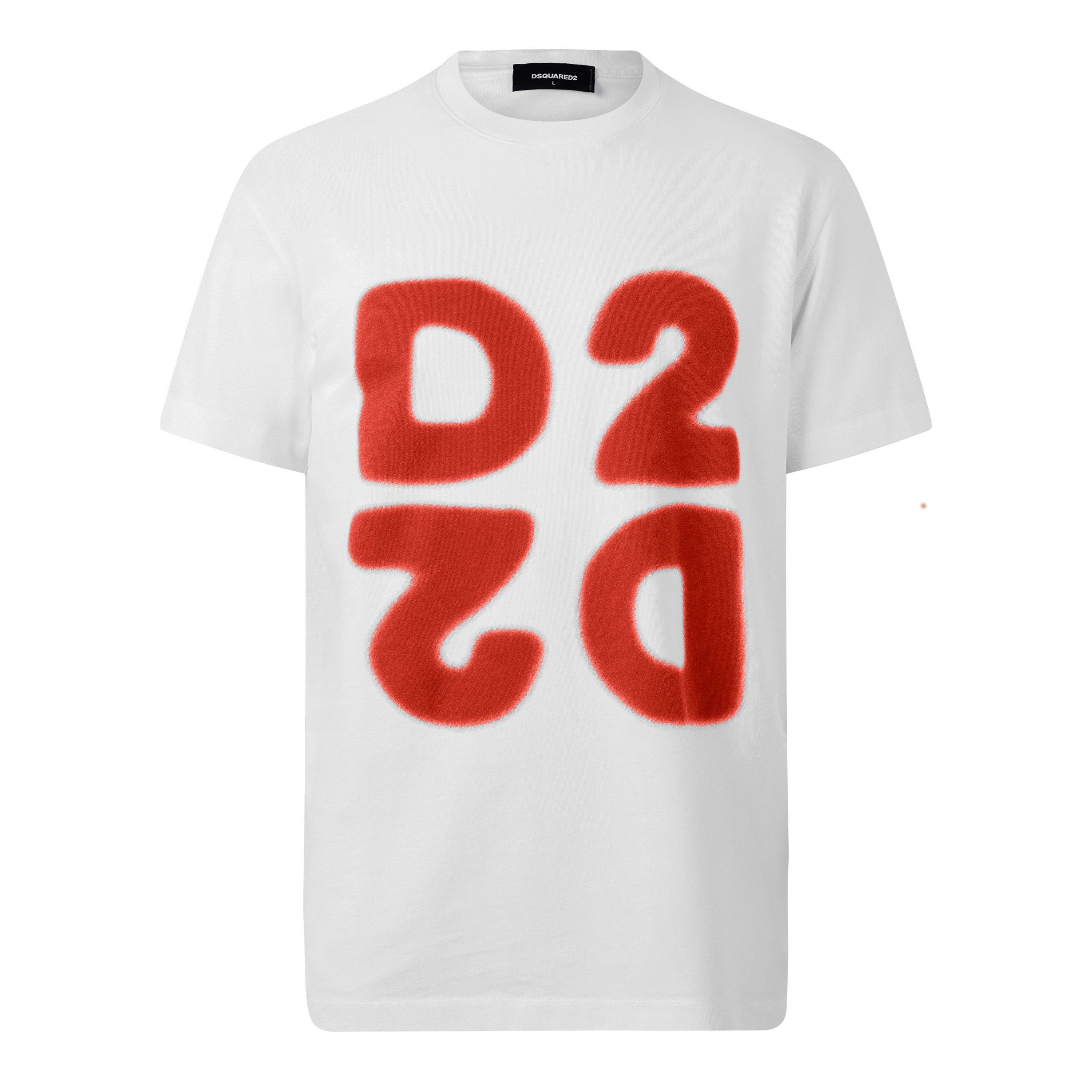 Dsquared2 Men's D2 Logo Graphic Cotton Short-Sleeve Crew-Neck T-Shirt - White/Red - XL
